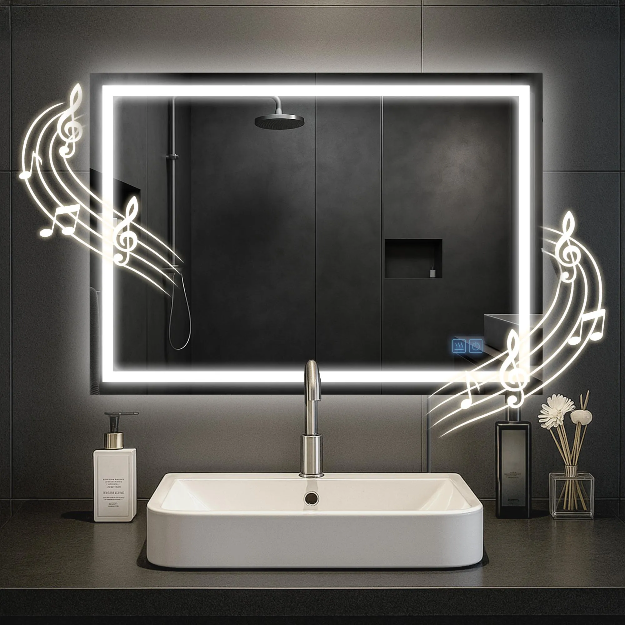 Badspiegel Jaffrey Bluetooth LED 70x50 cm Klarglas