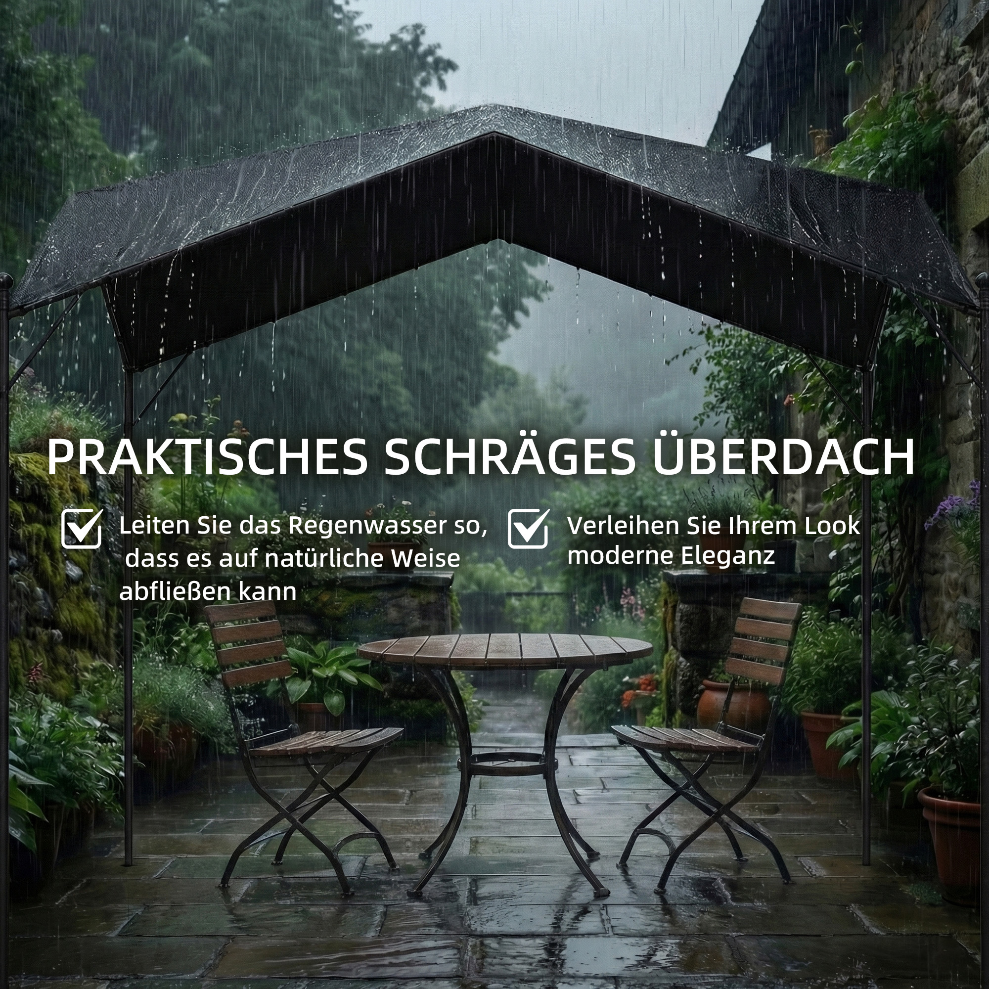 Pergola 3 x 3 m Dunkelgrau mit schrägem Dachdesign