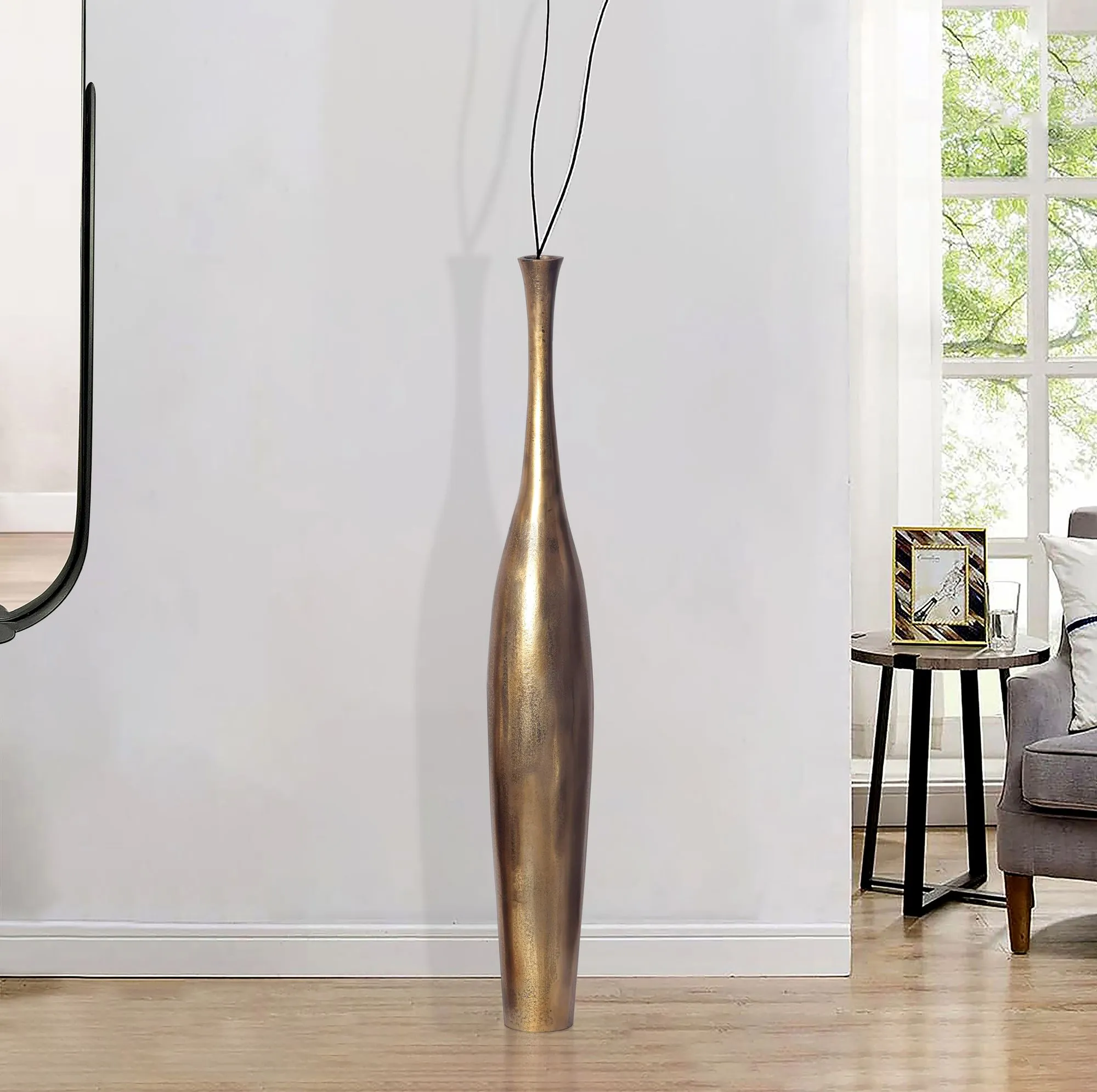 Deko Vase BOTTLE L 100 cm Aluminium Gold Blumenvase Modern Groß