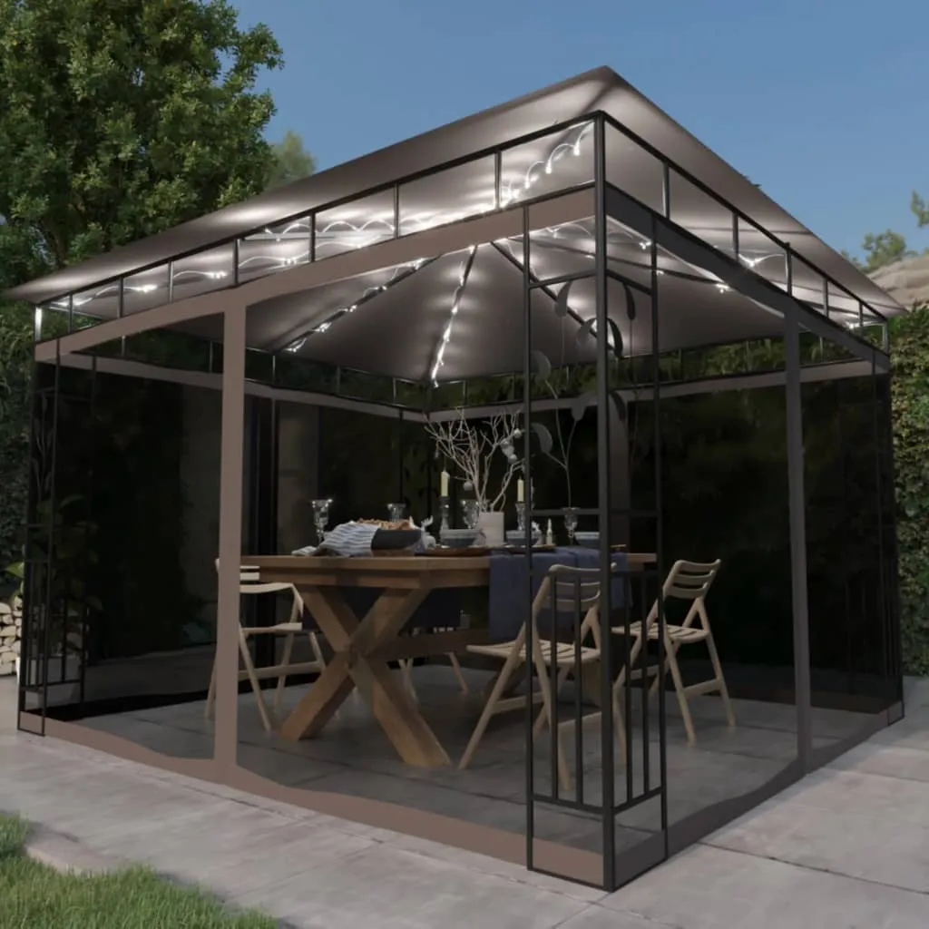 Pavillon 3x3 m Taupe mit Stahlrahmen und Stoffdach