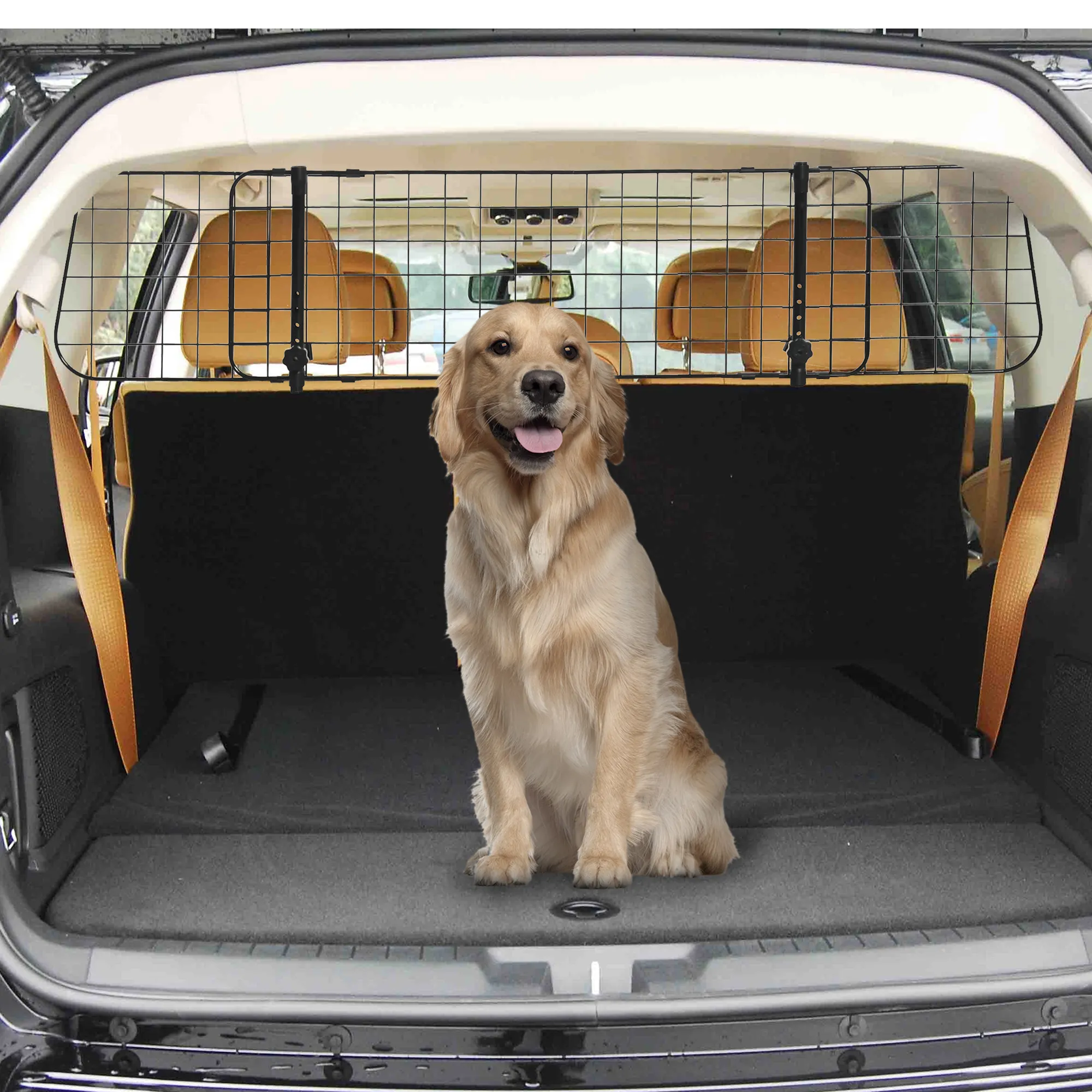 Hundegitter Auto Universal Autoschutzgitter für Hunde mit Stufenlos Verstellbare Breite, Trenngitter für Kofferraum Hunde Autogitter Hundeschutzgitter Schutzgitter 91-152 x 30 cm