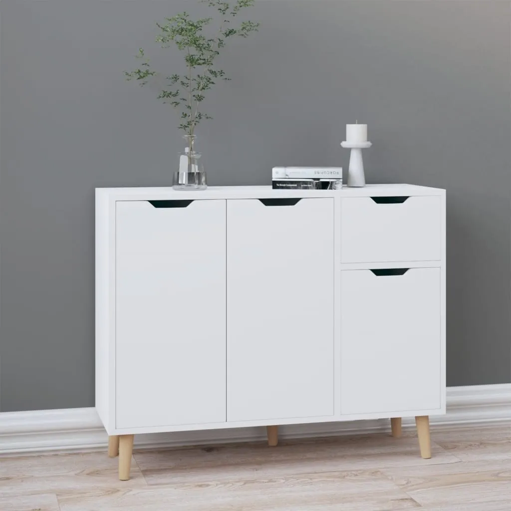 tinkaro Sideboard ELBUNA Holz Aufbewahrungsschrank Hochglanz-Weiß