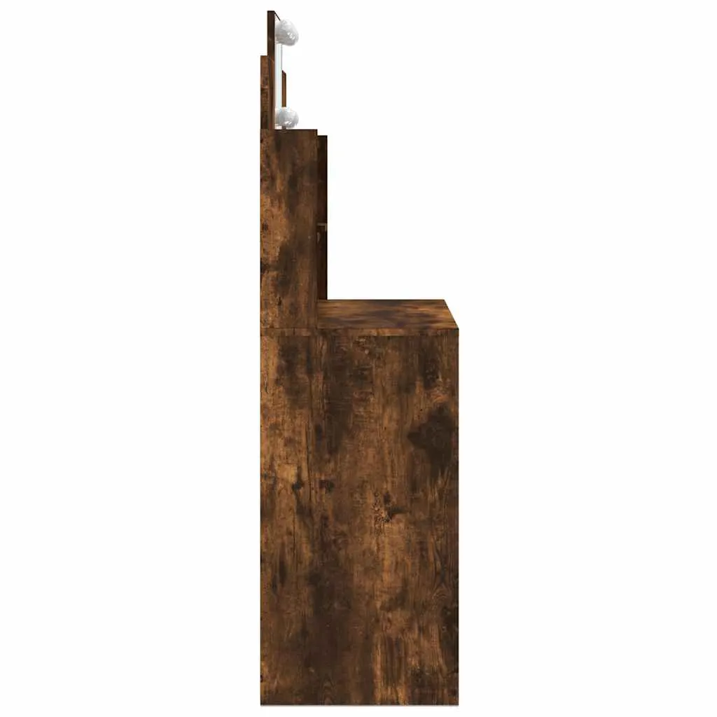 Schminktisch mit Spiegel und LED-Beleuchtung 96x40x142 cm Räuchereiche