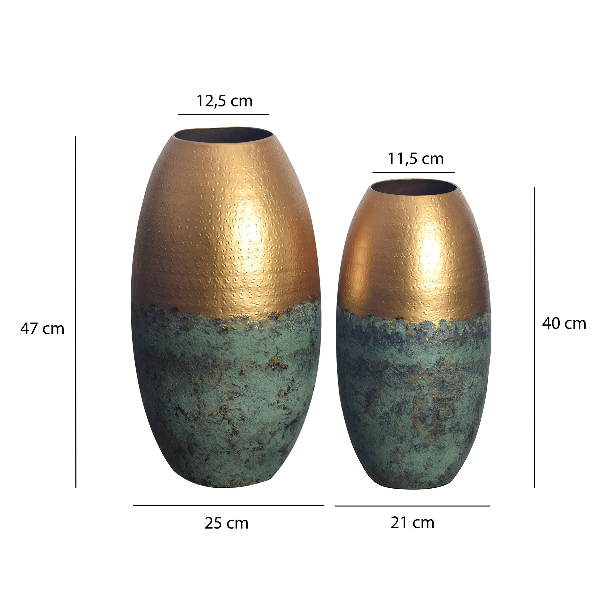 Deko Vase 2er Set Aluminium Gold Patina Blumenvase Modern