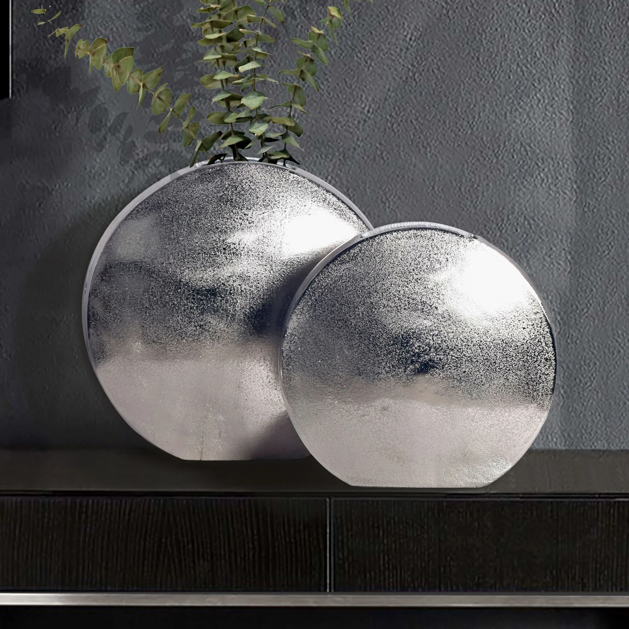 Deko Vase 2er Set Aluminium Silber Blumenvase Modern