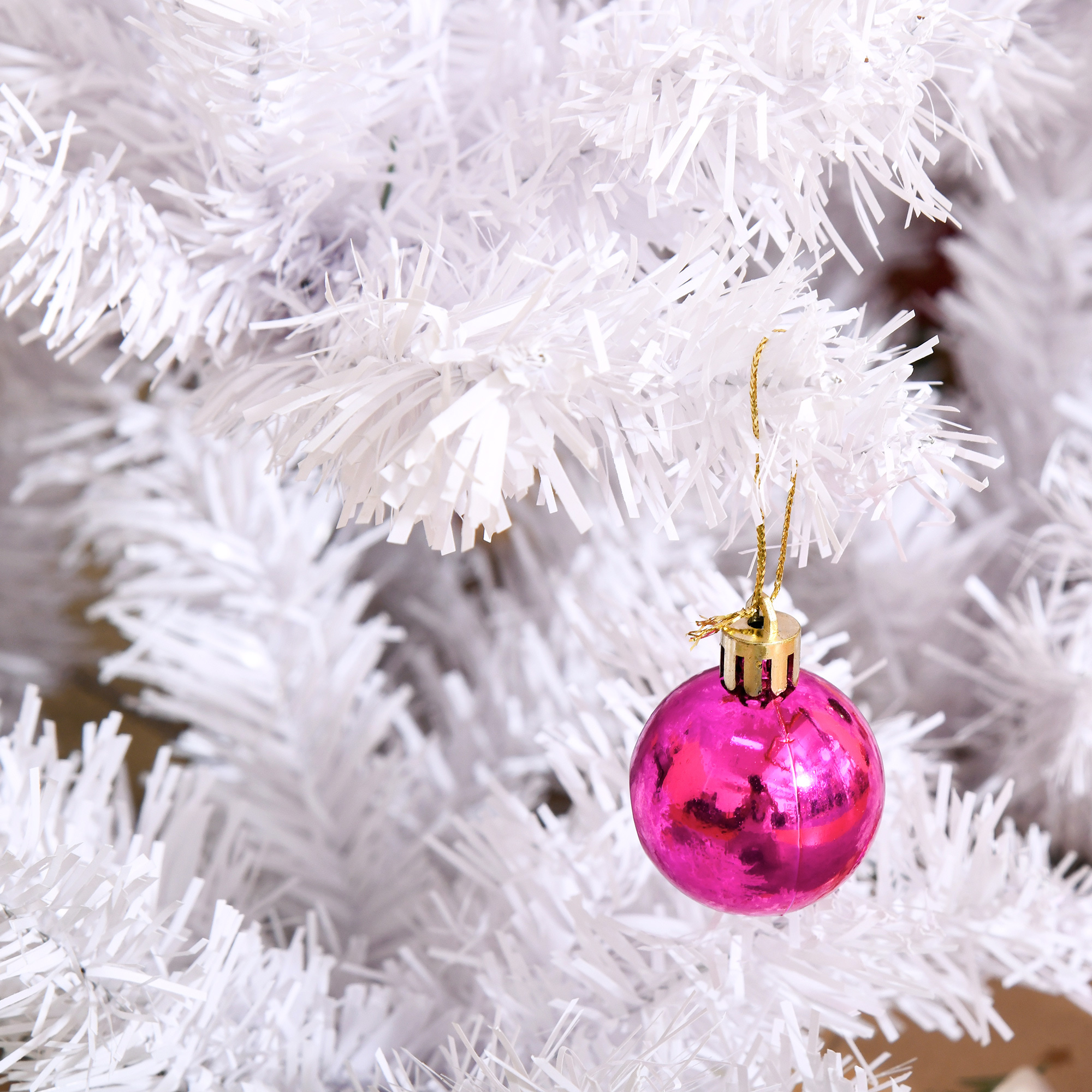 Künstlicher Weihnachtsbaum Weiß 150 cm mit Deko und Metallständer