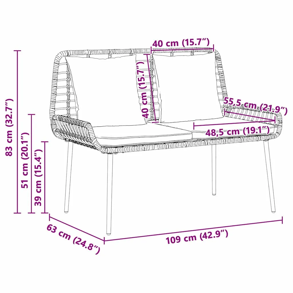Gartenmöbelset Poly-Rattan 109x63x83 cm Schwarz Anthrazit