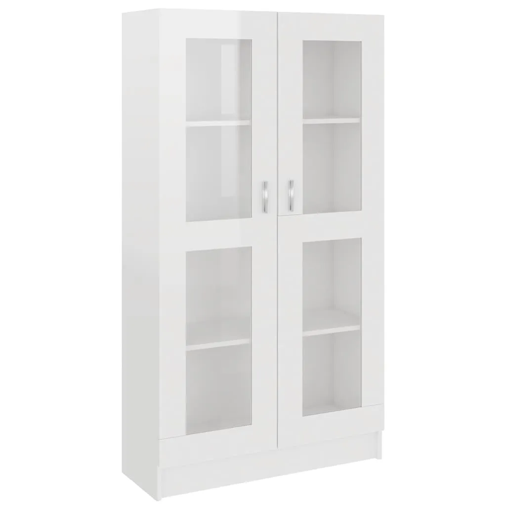 Vitrine mit 4 Fächern und 2 Türen 82,5x30,5x150 cm Hochglanz-Weiß