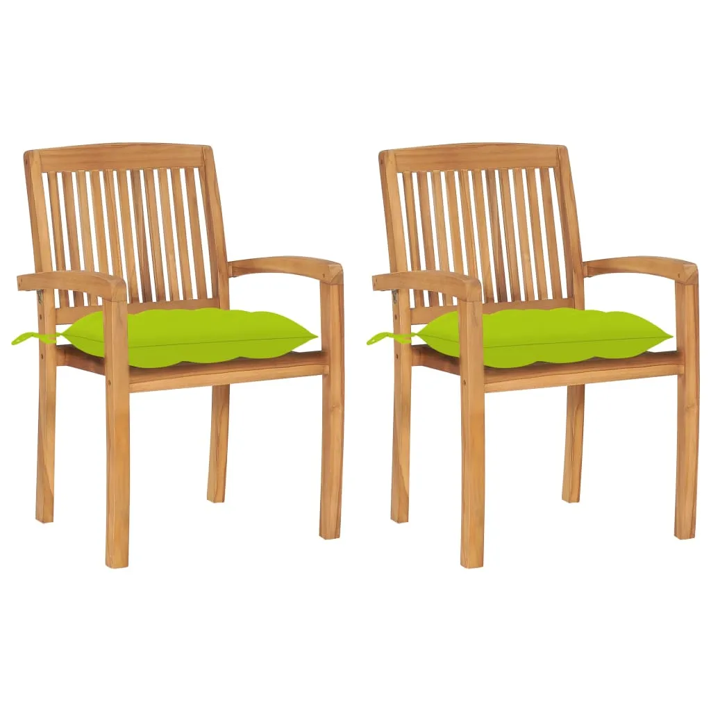Gartenstühle 2 Stk. mit Hellgrünen Kissen Massivholz Teak