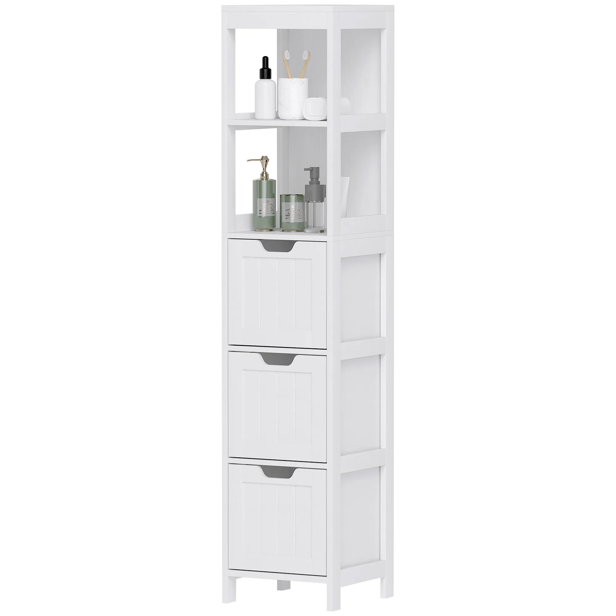 Badezimmerschrank, 2 Regale, 3 Schubladen, wasserabweisendes Material, Weiß Badezimmerschrank, 2 Regale, 3 Schubladen, wasserabweisendes Material, Weiß