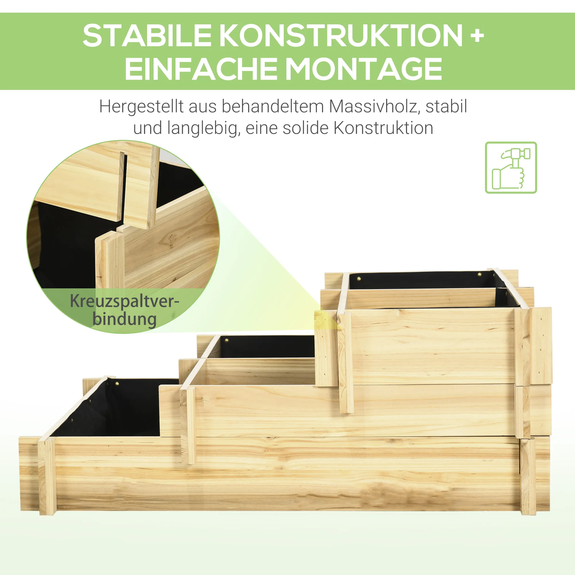 Hochbeet Naturholz 93L x 93B x 35H cm mit 5 Pflanzfächern