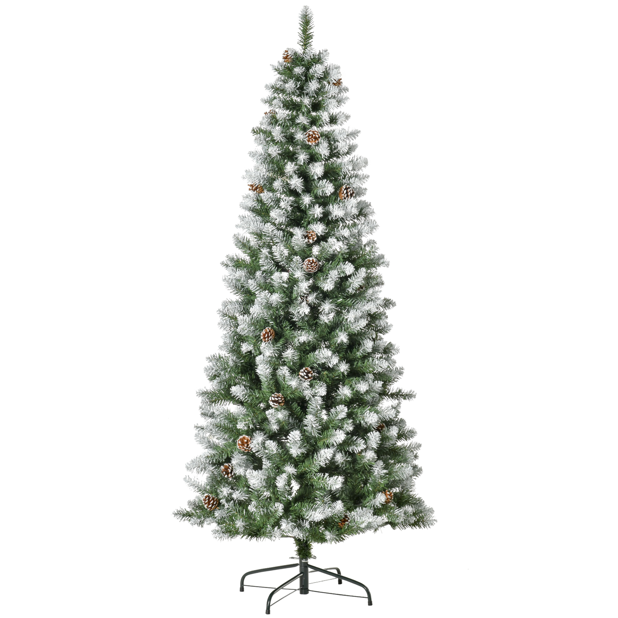 Künstlicher Weihnachtsbaum verschneit mit Zapfen, 180 cm, Grün-Weiß