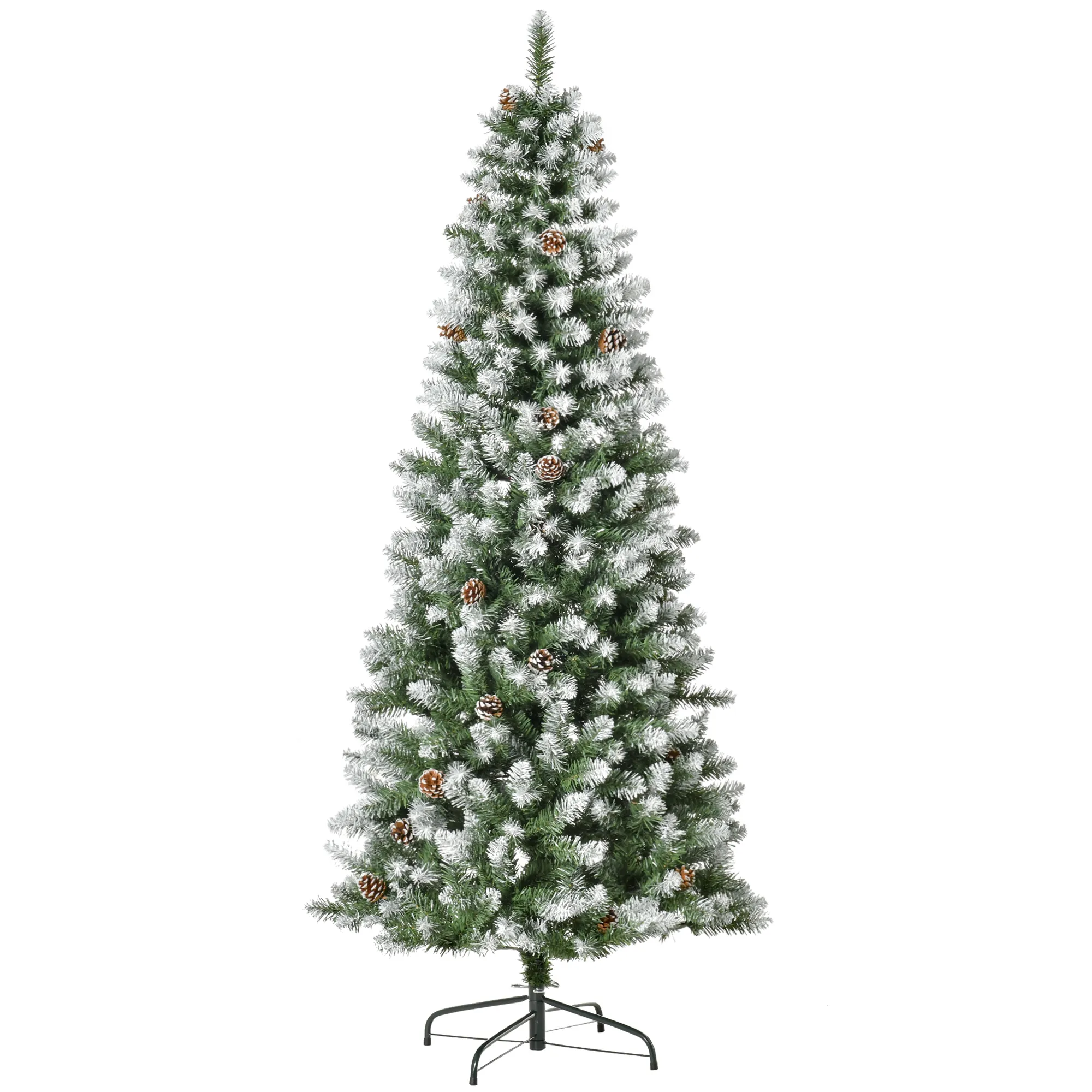 Künstlicher Weihnachtsbaum verschneit mit Zapfen, 180 cm, Grün-Weiß