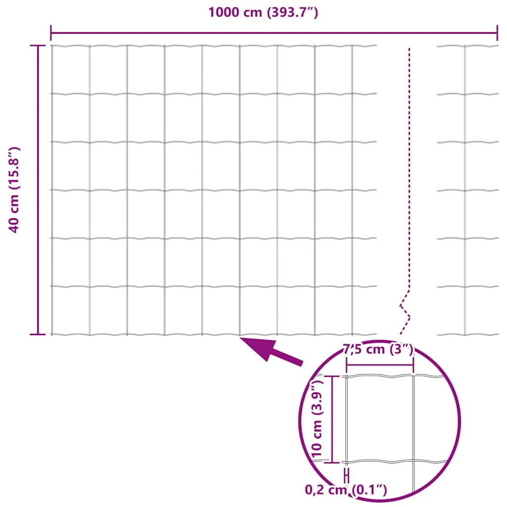 Eurozaun 0,4 x 10 m PVC-beschichtetes Eisen Grau