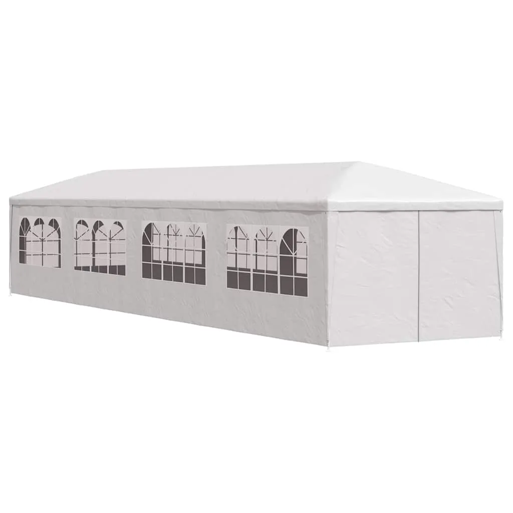 Gartenzelt 12x3x2,55 m Weiß mit Stahlrahmen und abnehmbaren Seitenteilen