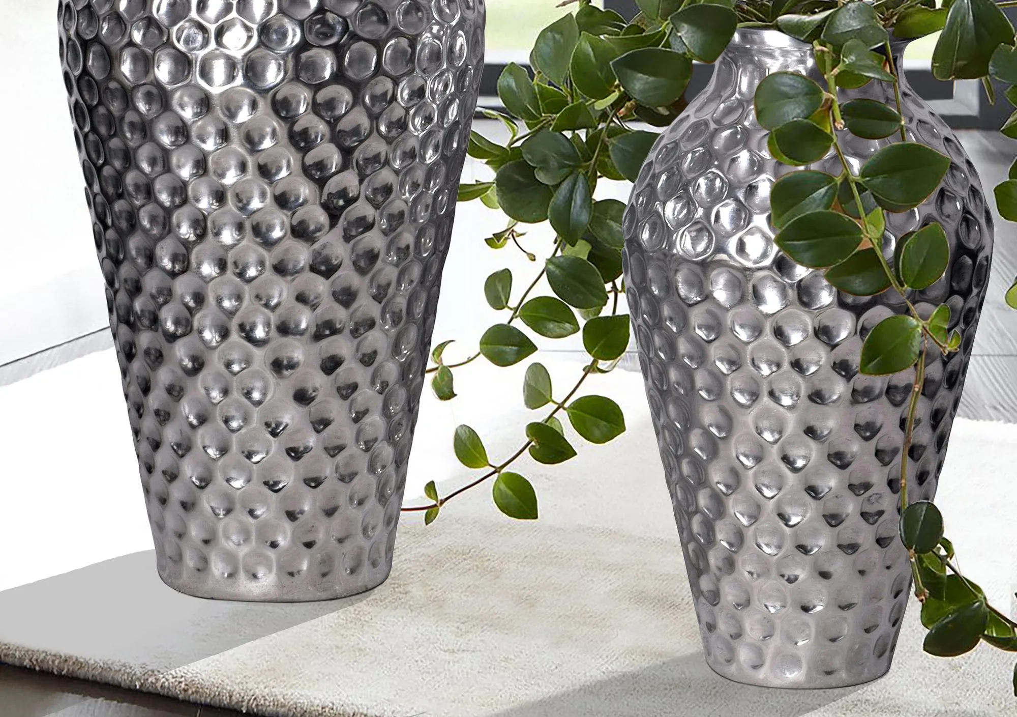 Deko Vase 2er Set Aluminium Silber Amphore Blumenvase Modern