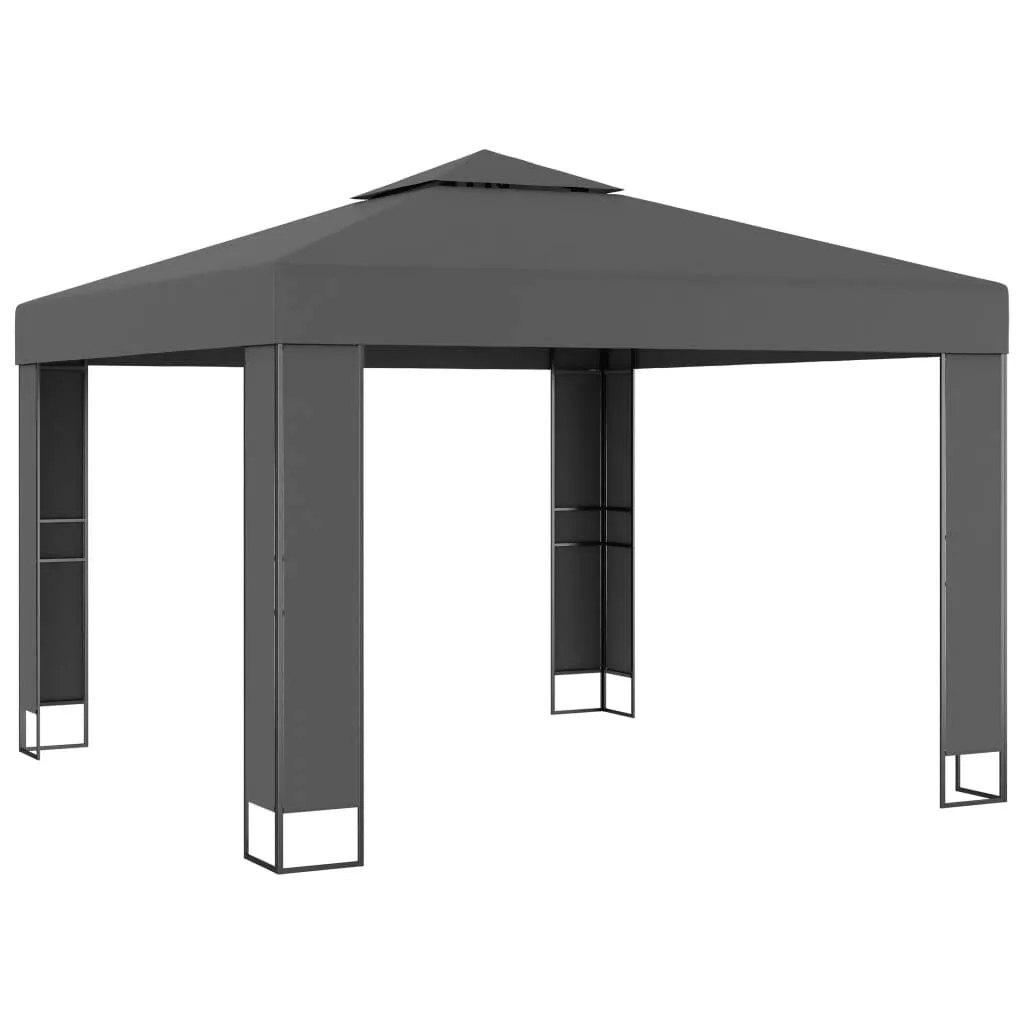 Pavillon 3x3 m Anthrazit mit doppeltem Polyester-Dach und Solar-Lichterkette