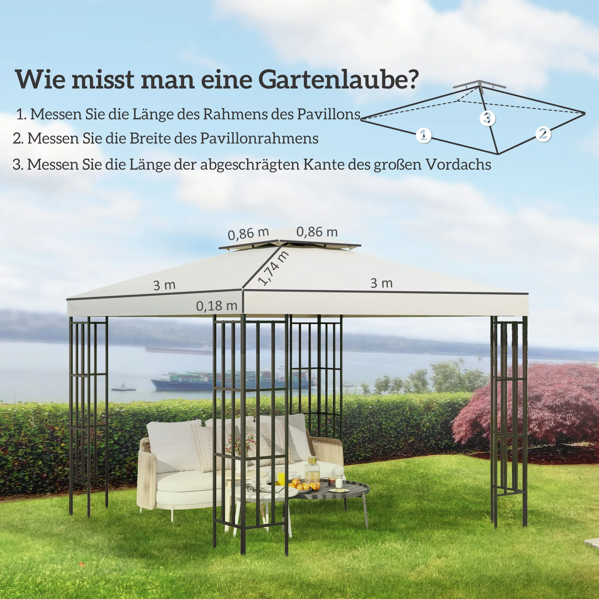 Pavillon Ersatzdach 3x3 m Cremeweiß aus Polyester