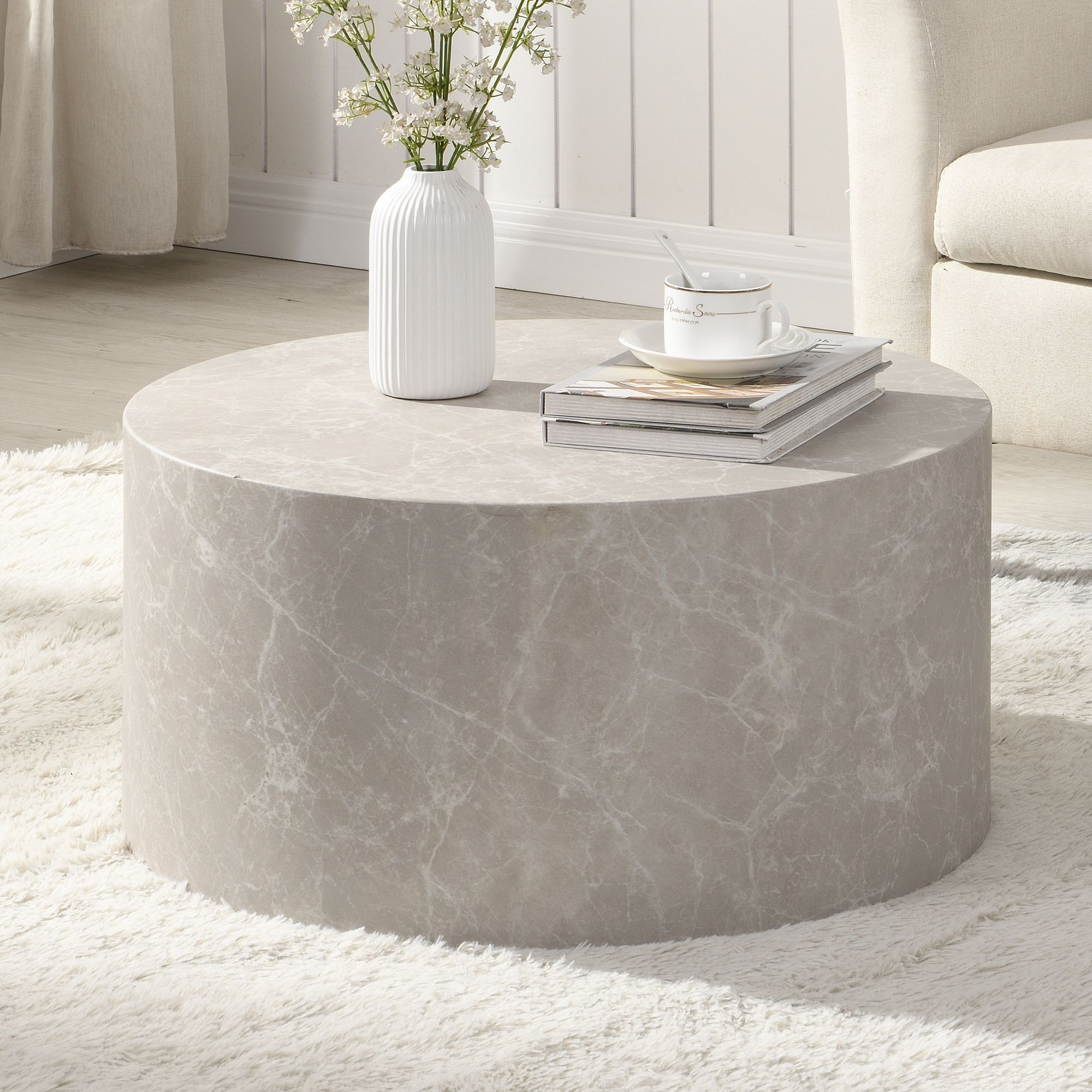 Couchtisch MONOBLOC 60x60x30 cm in Stein-Optik Sandfarben