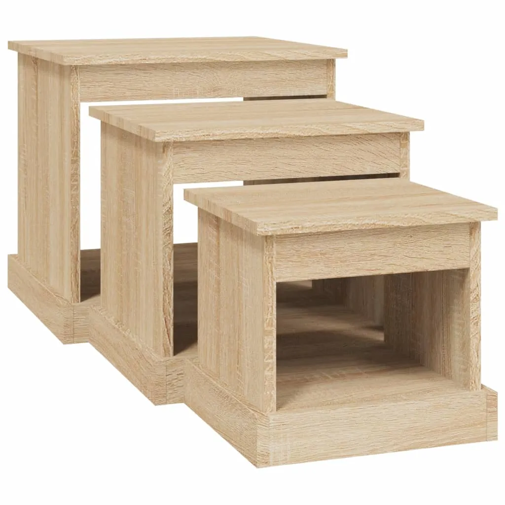 3er-Set Couchtische Holzwerkstoff Sonoma-Eiche 48x45x45, 40x37x37, 32x29x29 cm