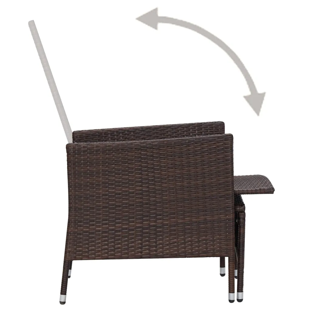 Outdoor Lounge-Set Braun PE-Rattan Sessel 62x131x106 cm Tisch 50x50x45 cm