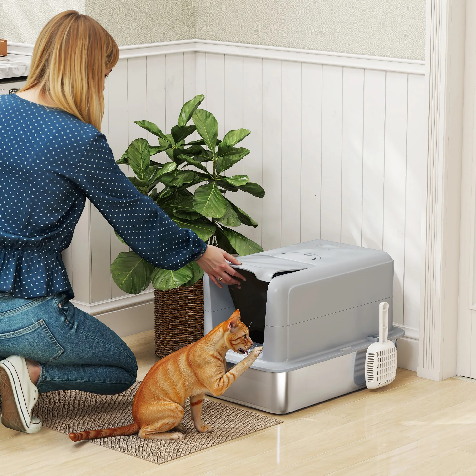Katzentoilette Edelstahl 40,5B x 60,5T x 41,5H cm Grau+Silber