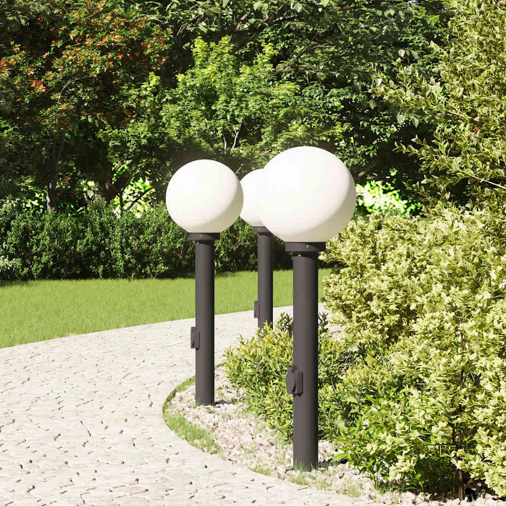 Schwarze Edelstahl Pollerleuchte 25x80 cm mit Steckdose und IP44