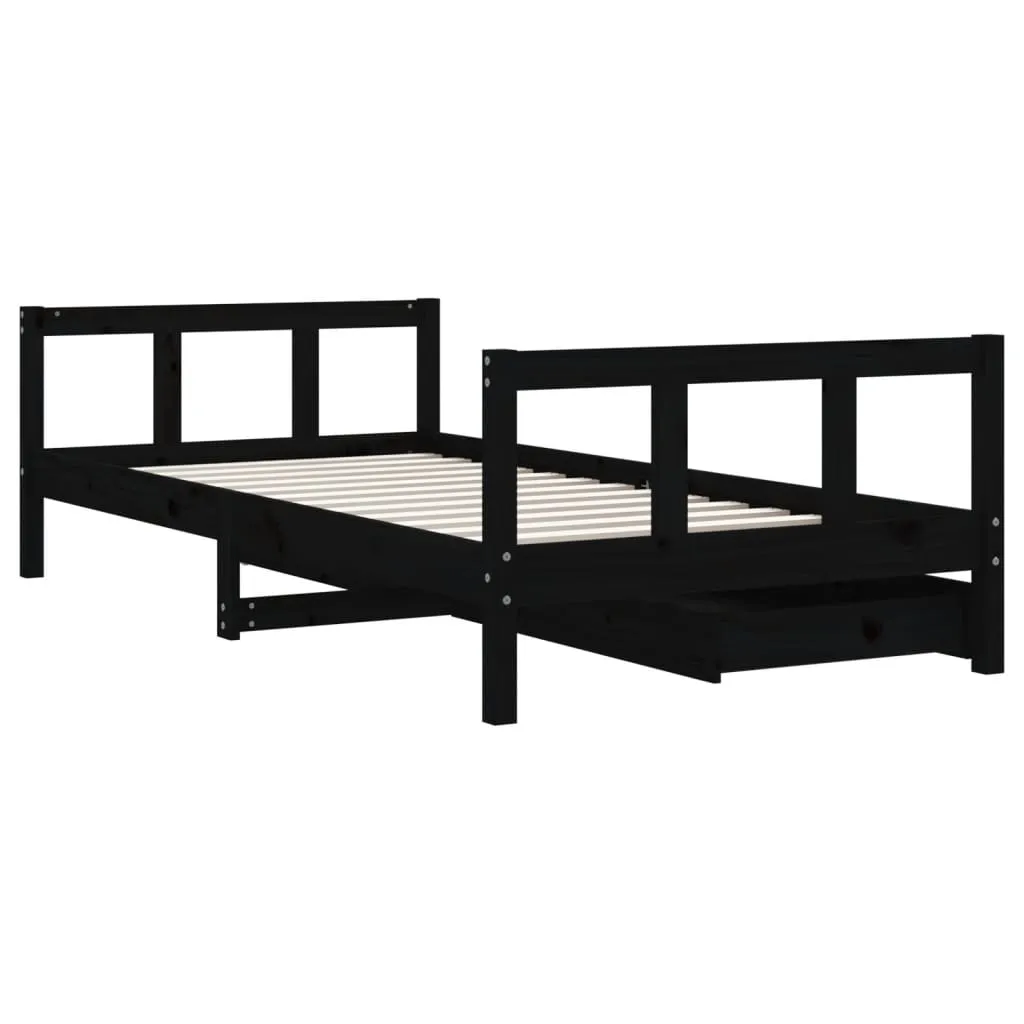 Kinderbett aus massivem Kiefernholz Schwarz 195,5 x 95,5 x 55 cm