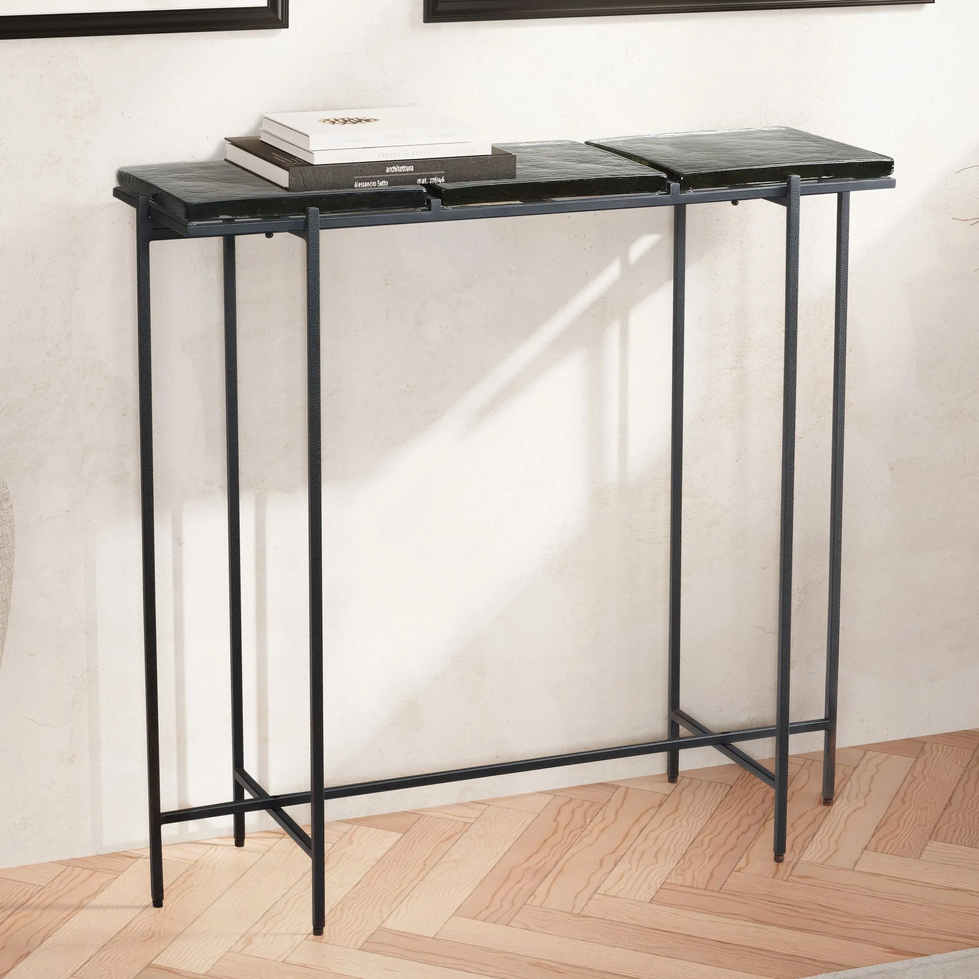 Konsolentisch Schwarz 90x29x85 cm Design Anrichte Glas Flur
