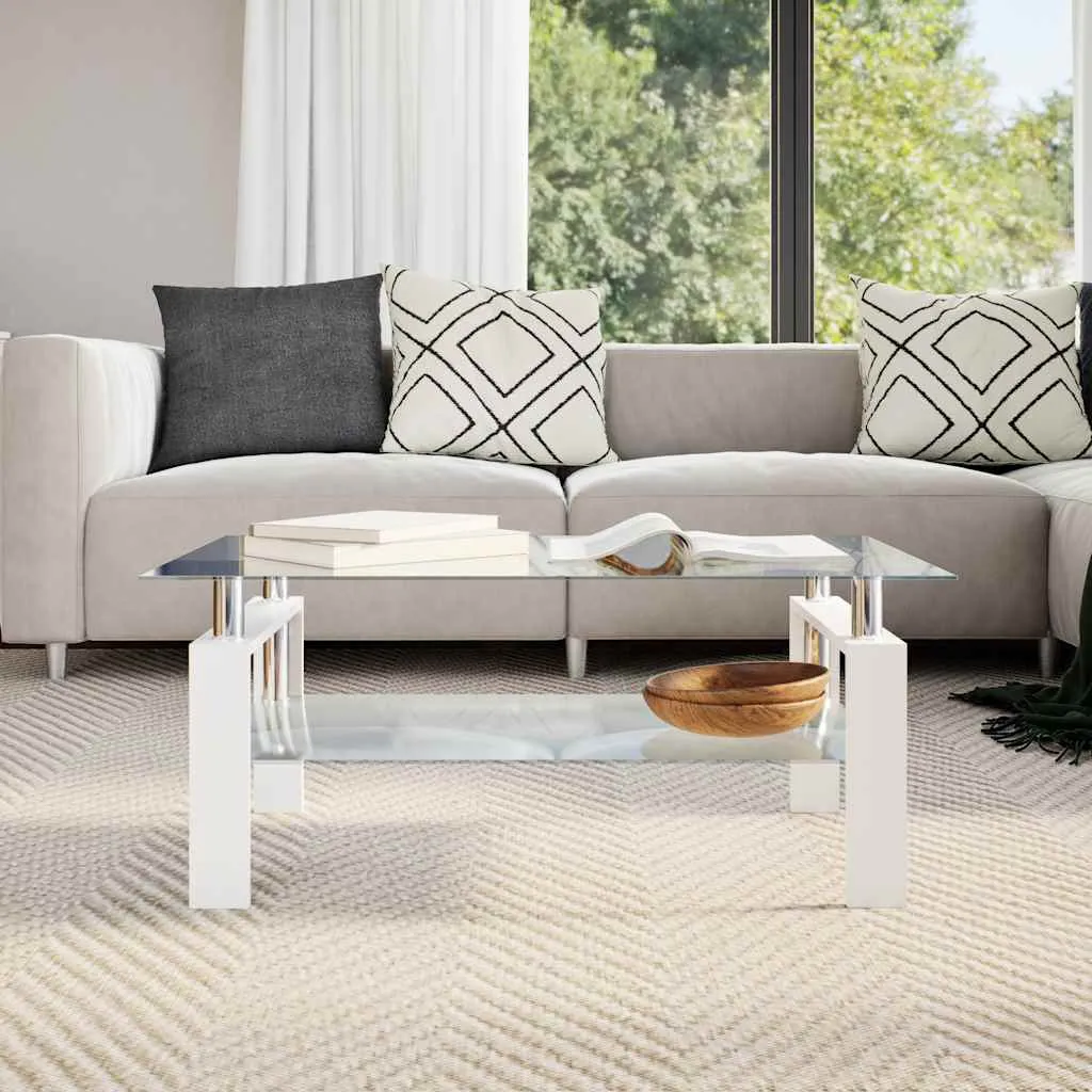 Couchtisch Weiß Transparent 95x55x40 cm Hartglas