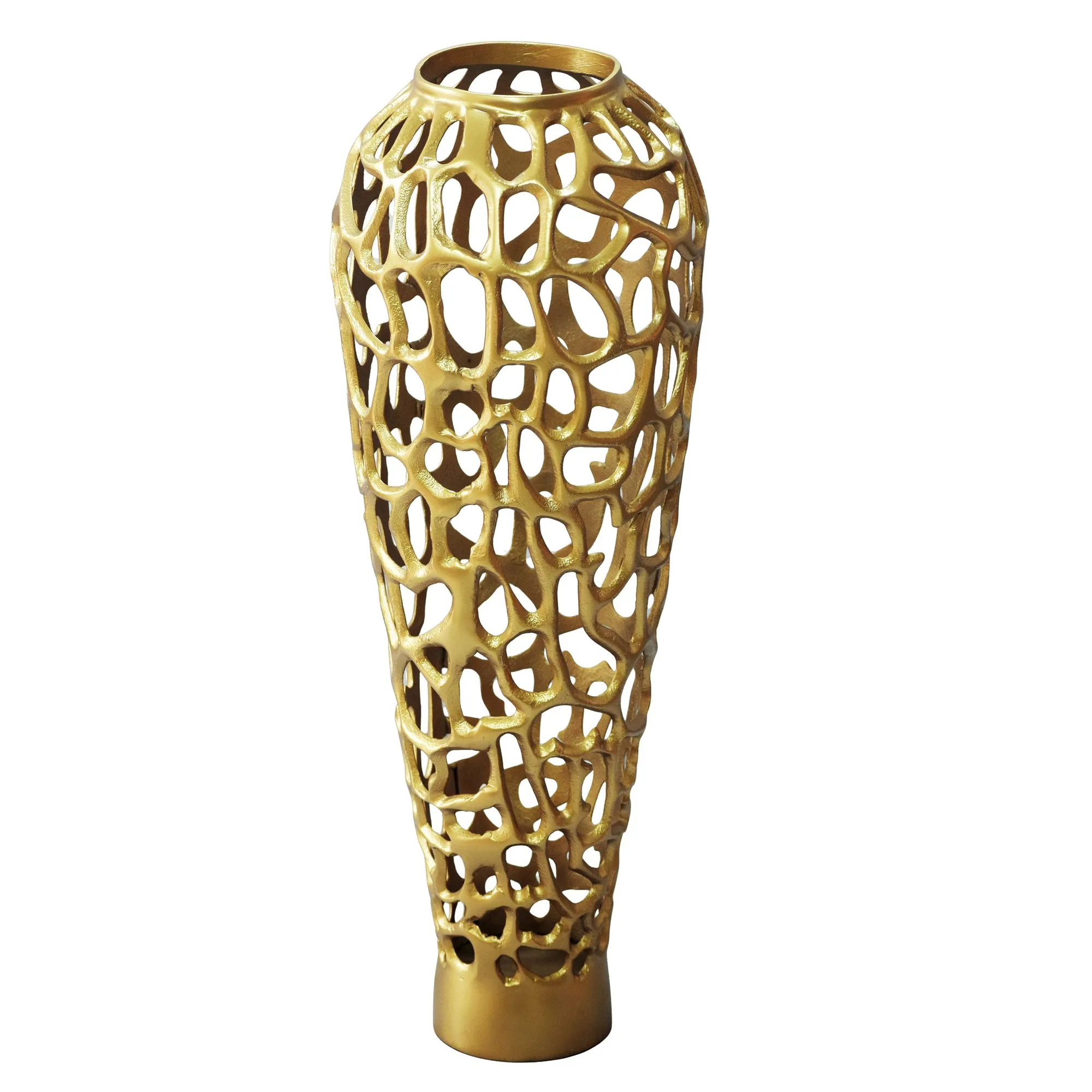 Bodenvase Aluminium 85cm Gold - Design Blumenvase Groß - Metallvase Modern - Dekovase rund für Trockenblumen - XXL Standvase Hoch - Wohnzimmer Deko - Wohndeko Handmade