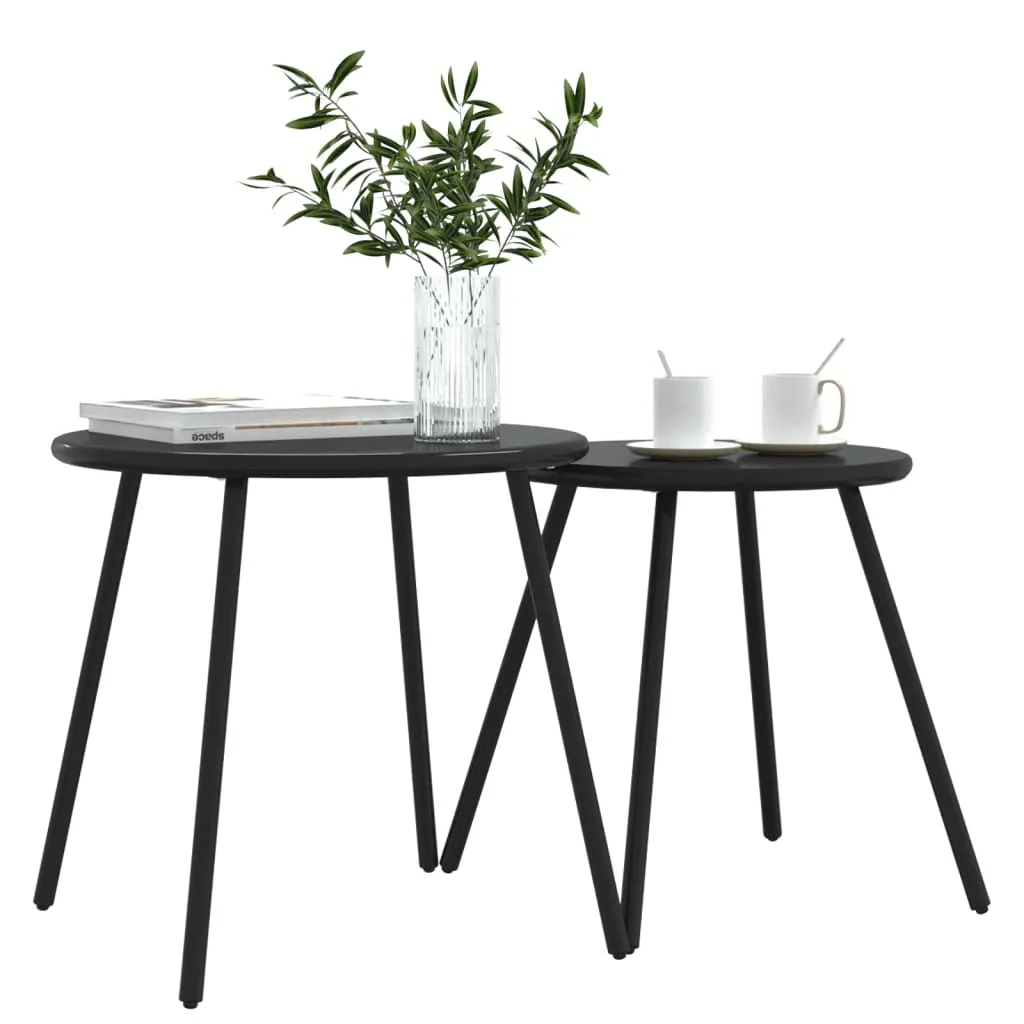 Garten-Couchtisch Set Schwarz 50x46 cm & 40,5x42 cm Pulverbeschichteter Stahl