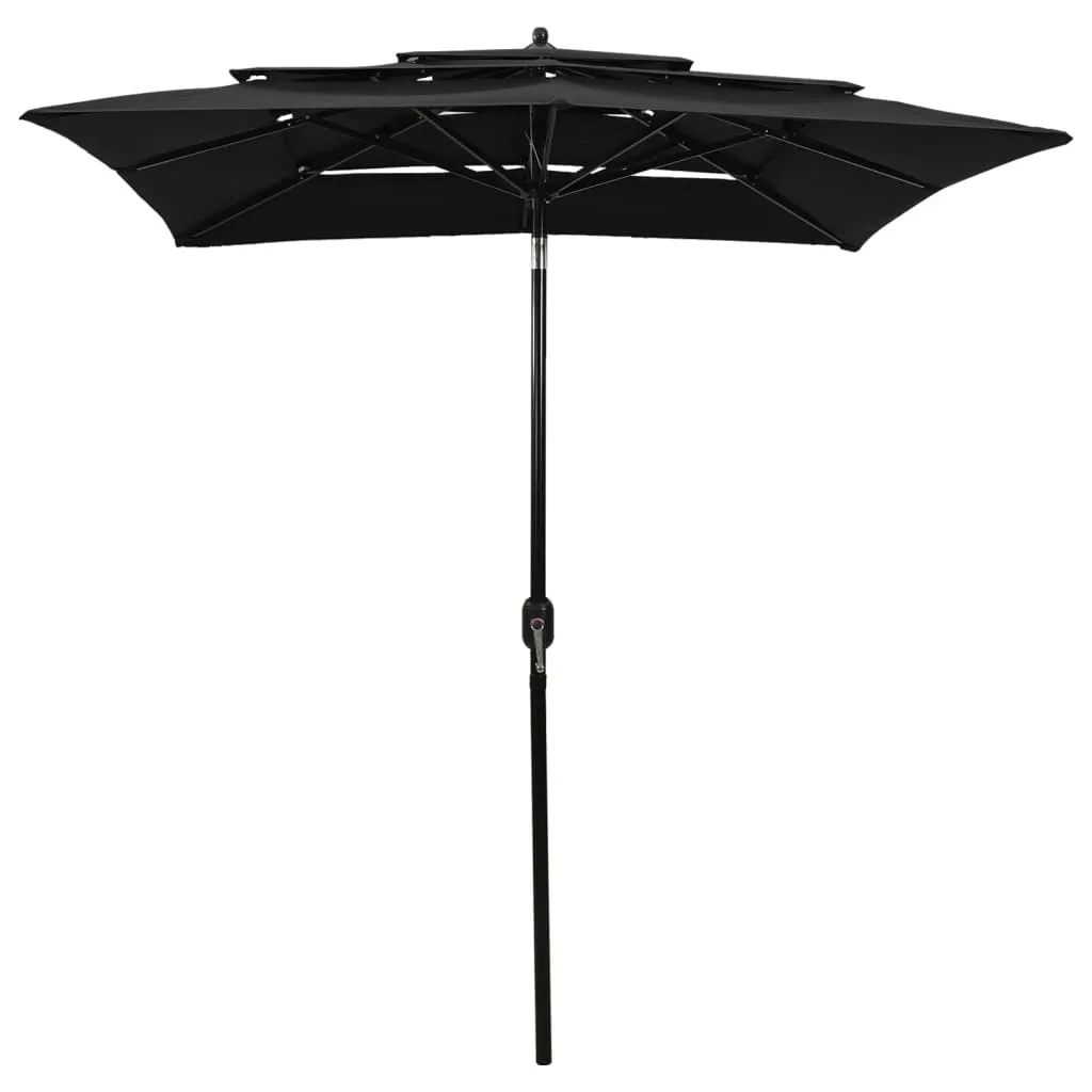 3-lagiger Sonnenschirm 200x200x240 cm Schwarz mit Aluminium-Mast