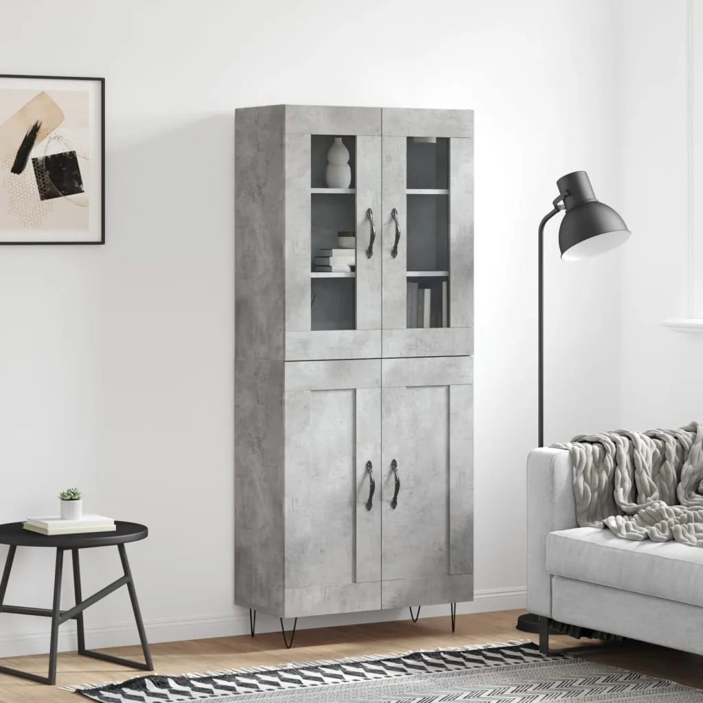 Highboard mit Sideboard 69,5x34x180 cm Betongrau aus Holzwerkstoff
