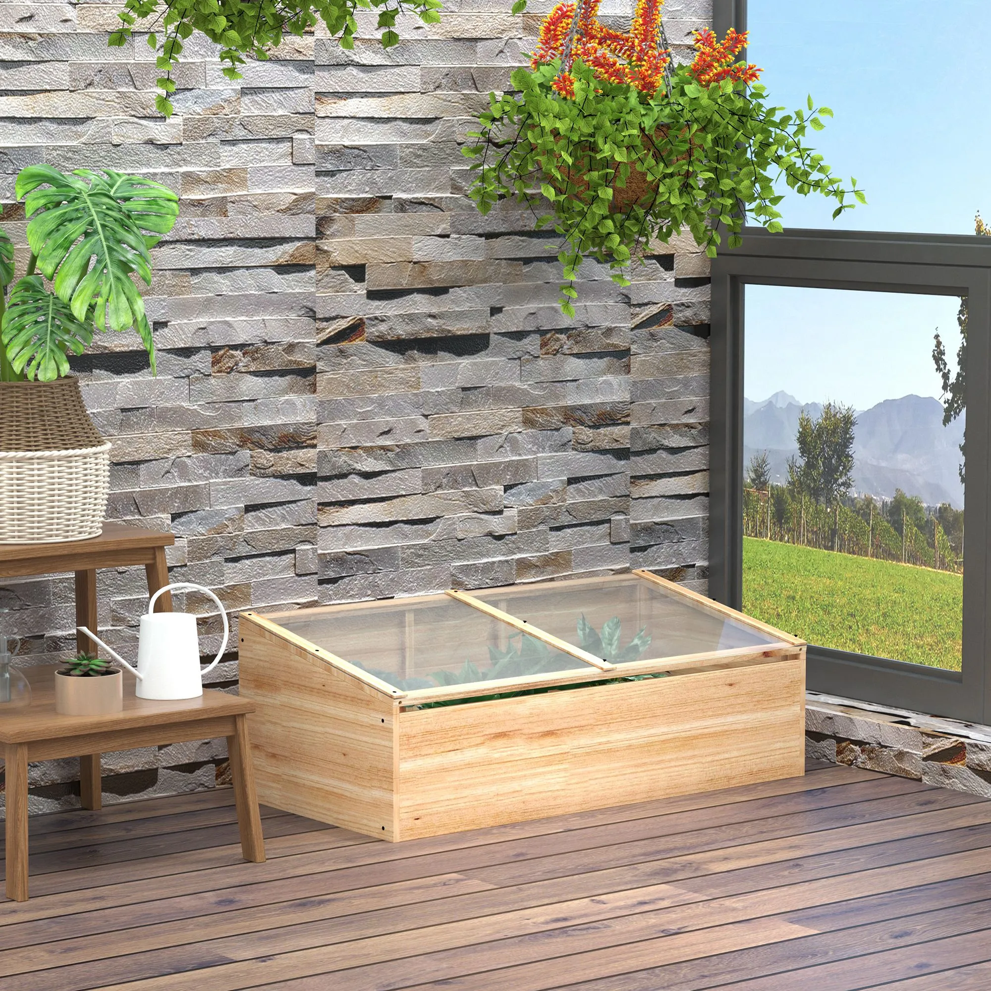 Holzgewächshaus 100L x 50B x 35/26H cm Natur
