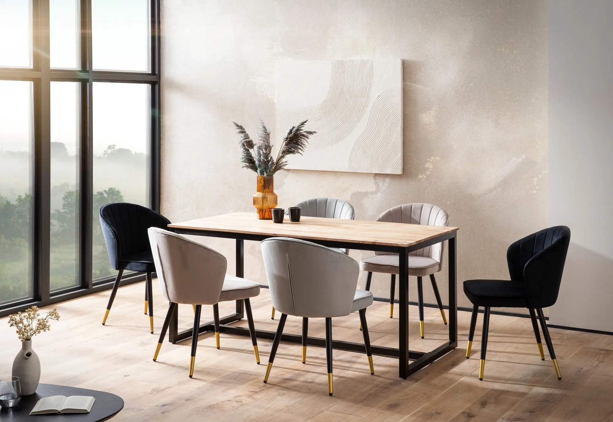 Esszimmertisch 200x100x76 cm Akazie Massivholz Metall Esstisch Loft-Style