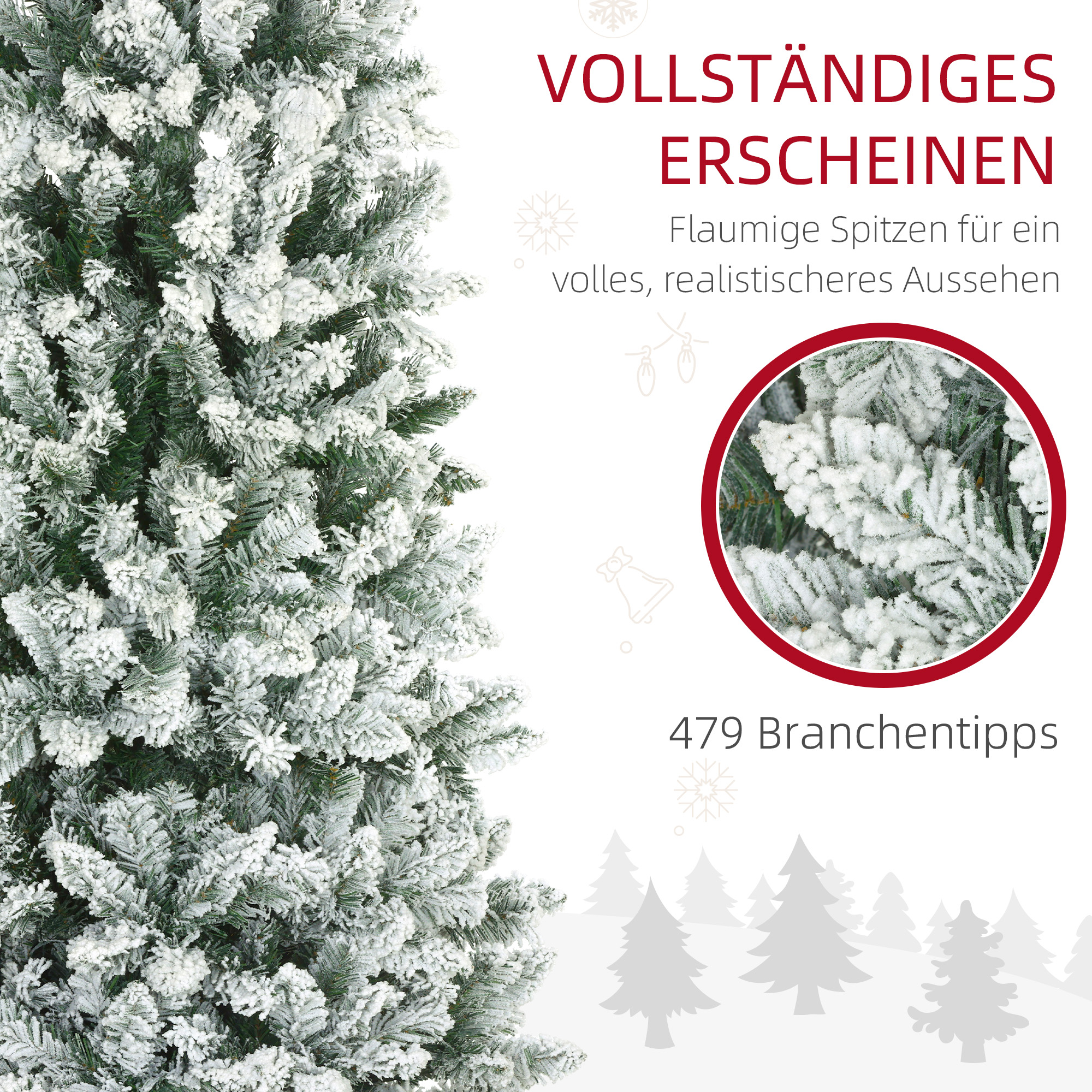 Künstlicher Weihnachtsbaum mit Kunstschnee, schlank, 183 cm, Grün
