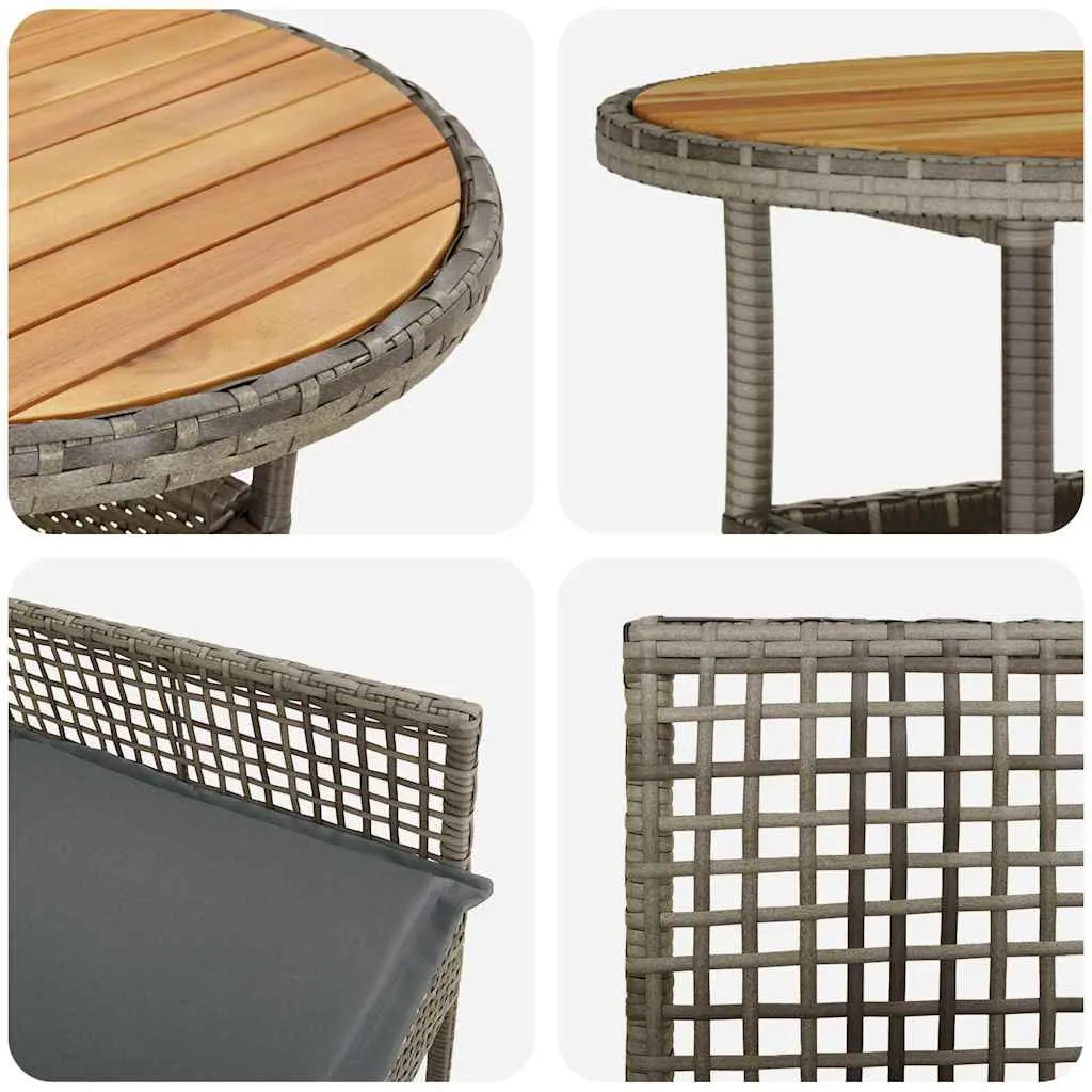 Garten-Dining-Set Poly-Rattan Grau 60x80x75 cm Tisch, 4 Stühle