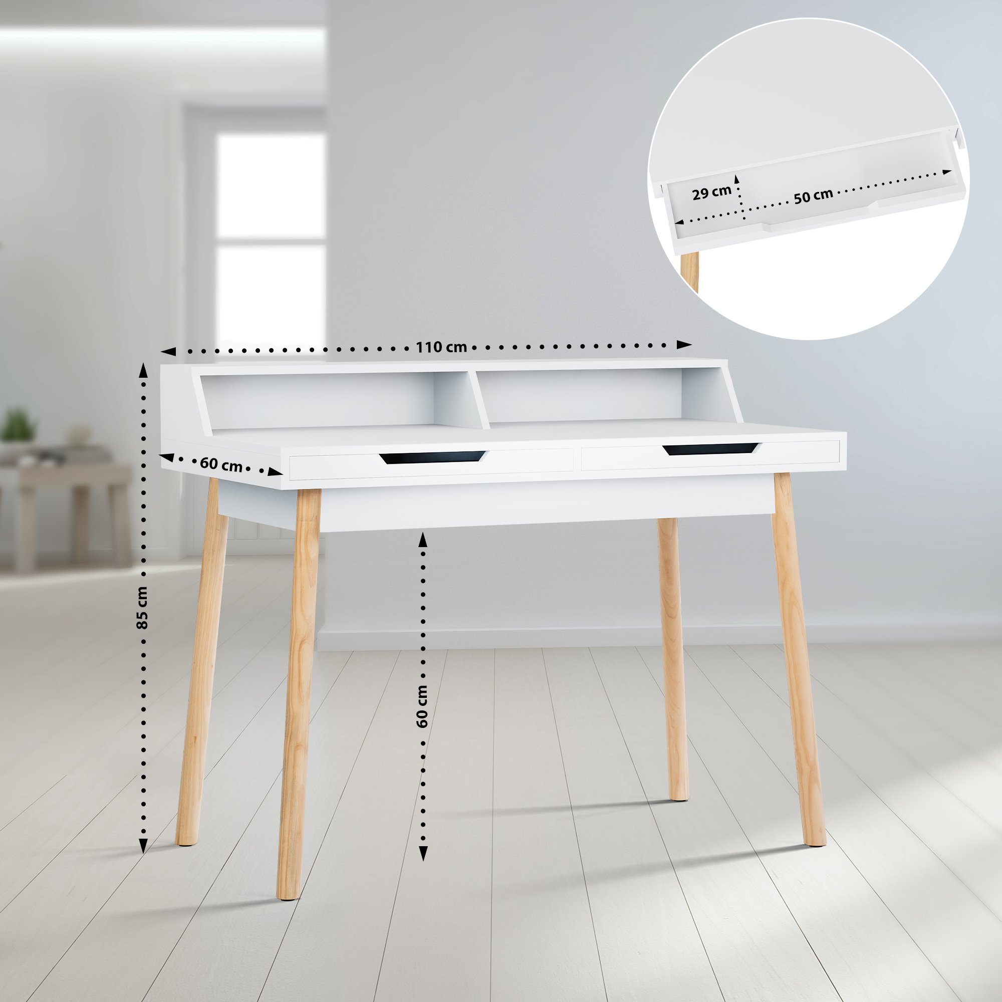 Schreibtisch Eaton 110/140x60x85 cm weiß
