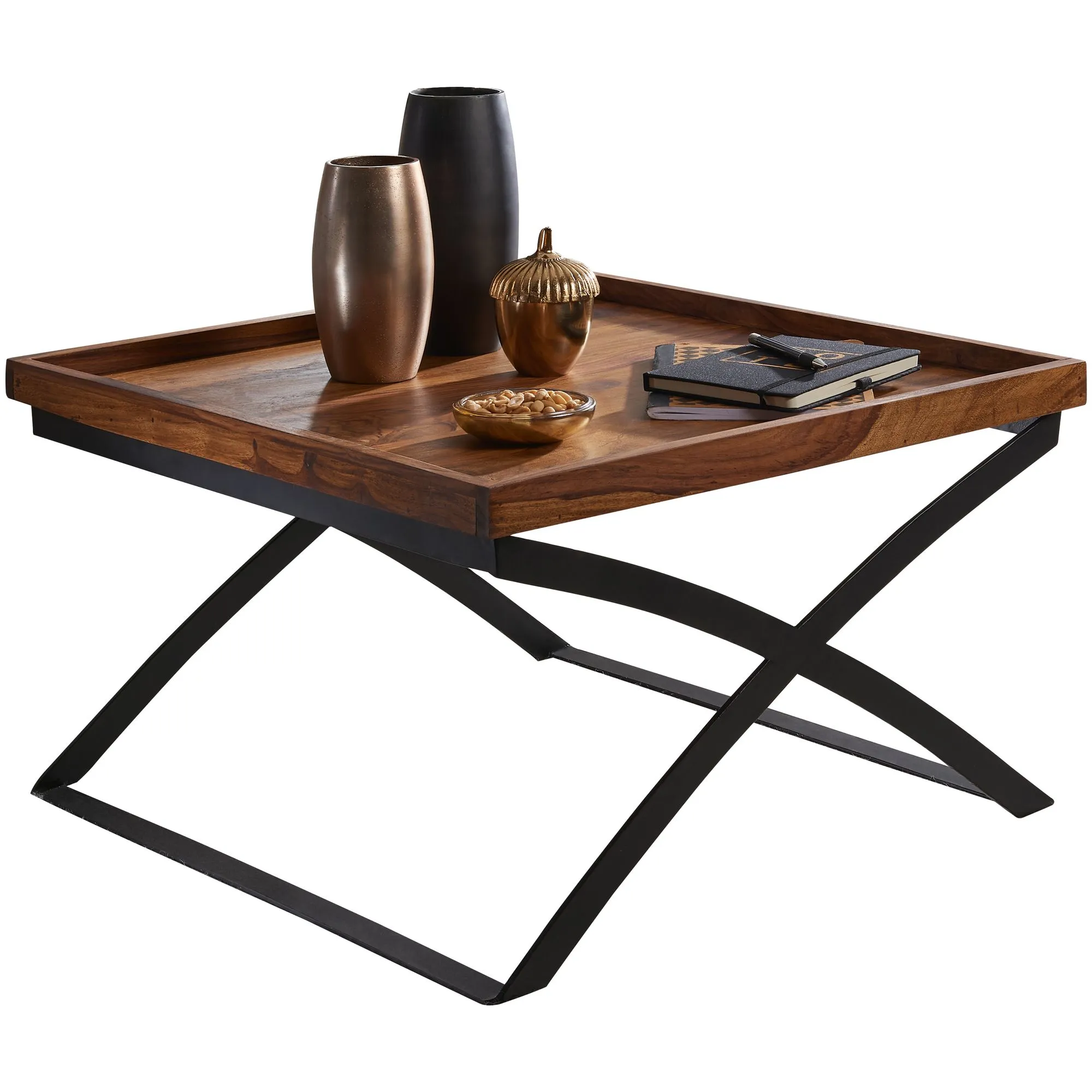 Wohnling Couchtisch WL5.595 63x39x63cm Sheesham Massivholz / Metall Sofatisch Wohnling Couchtisch WL5.595 63x39x63cm Sheesham Massivholz / Metall Sofatisch