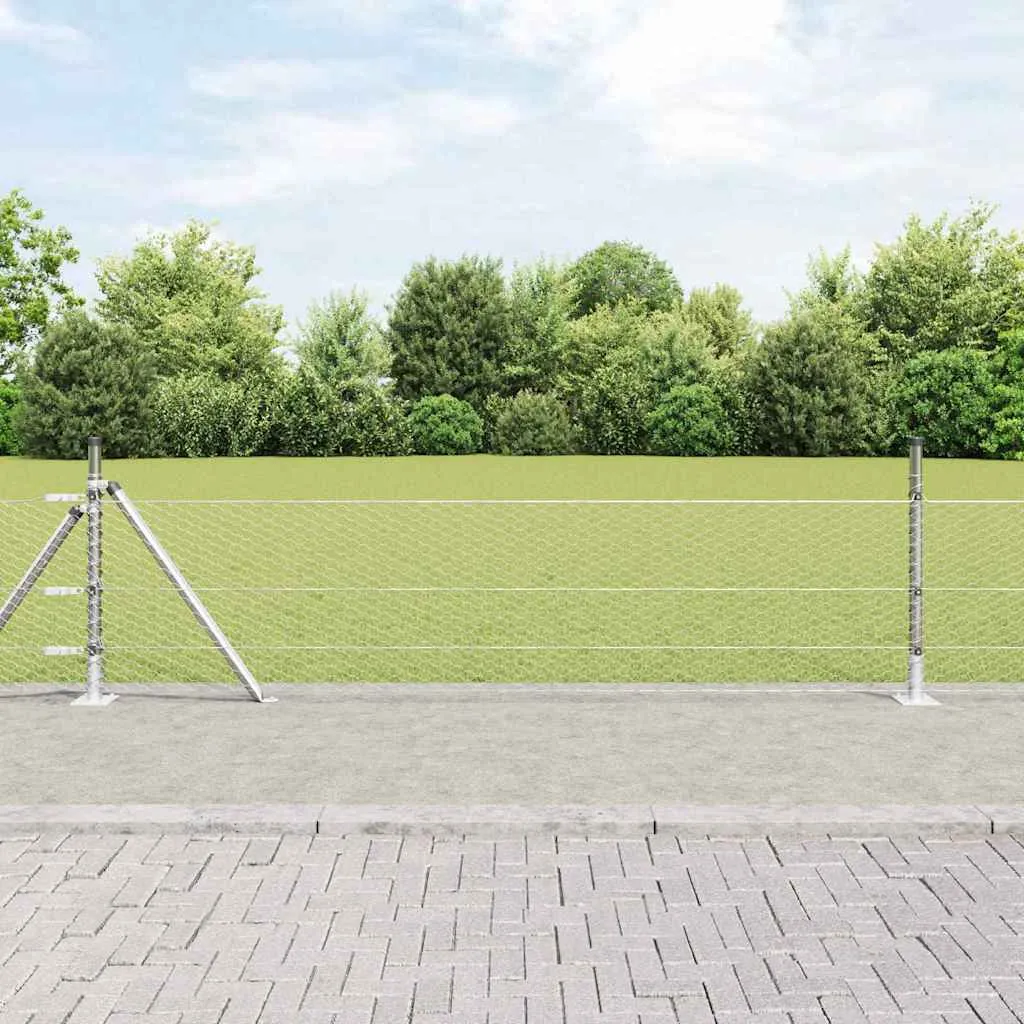 Outdoor-Hexagon-Zaun mit Betonbasis 10 x 0,5 m Silber Netz