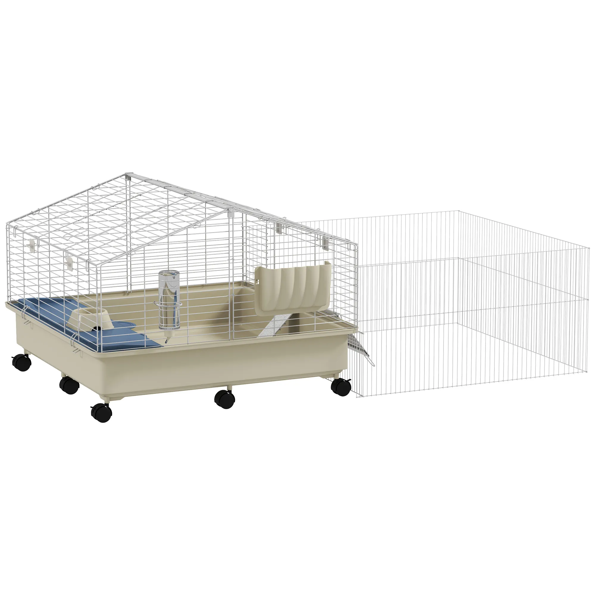 Geräumiger Käfig für Meerschweinchen und Igel, 173x88x63 cm, Weiß-Beige-Blau
