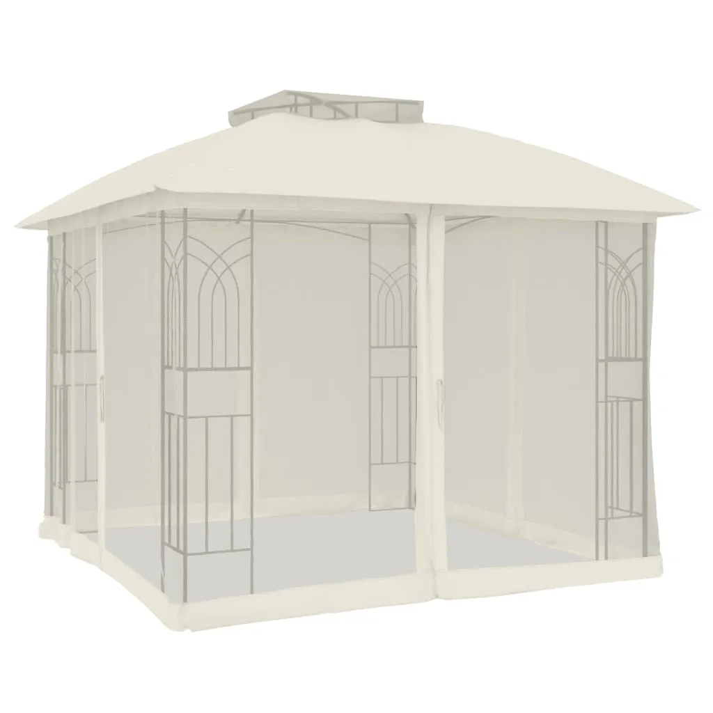 Pavillon 2,94x2,94x2,7 m Anthrazit mit cremefarbenem Polyester-Dach und Netzwänden