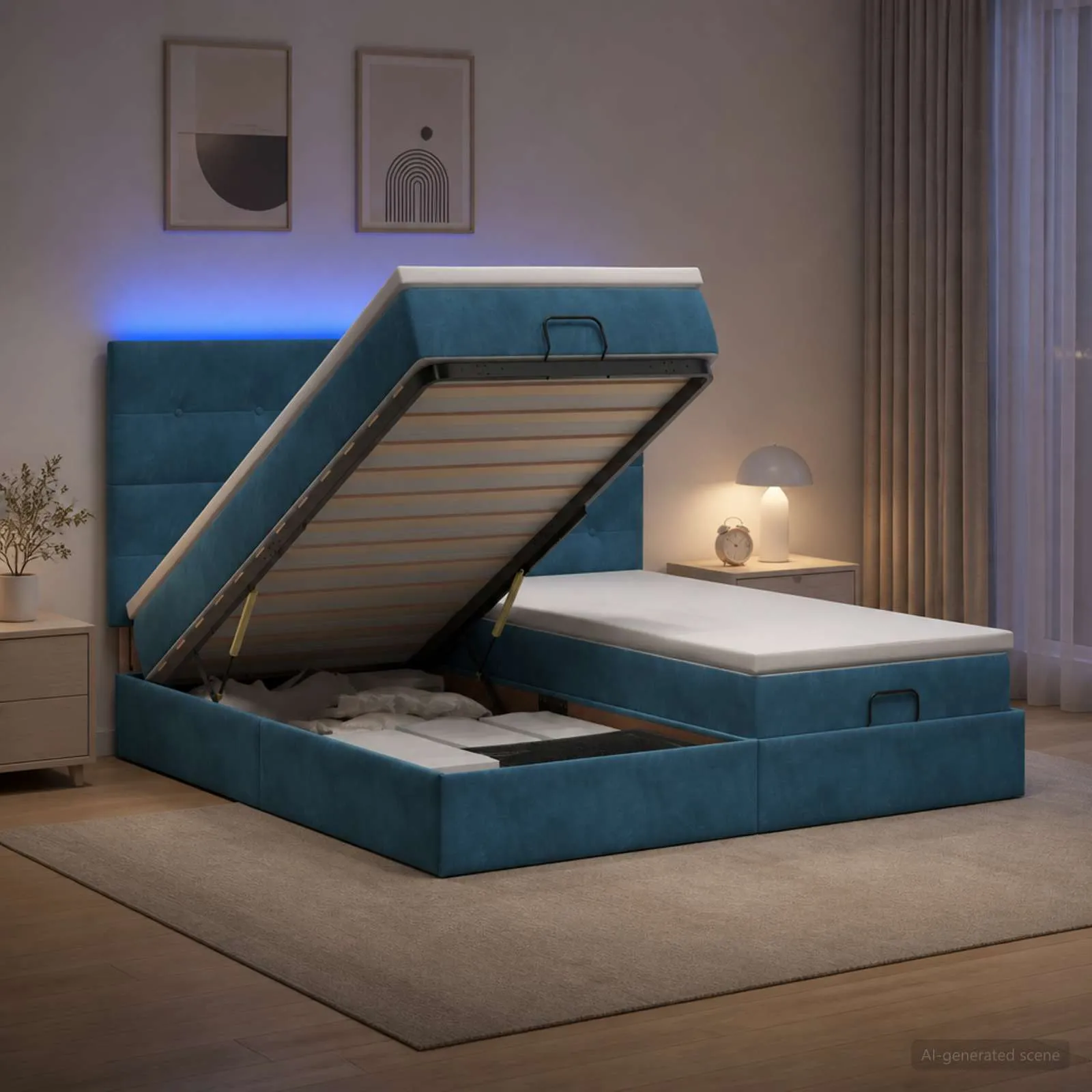 Ottoman-Bett mit Matratze 203x180x88 cm Dunkelblau