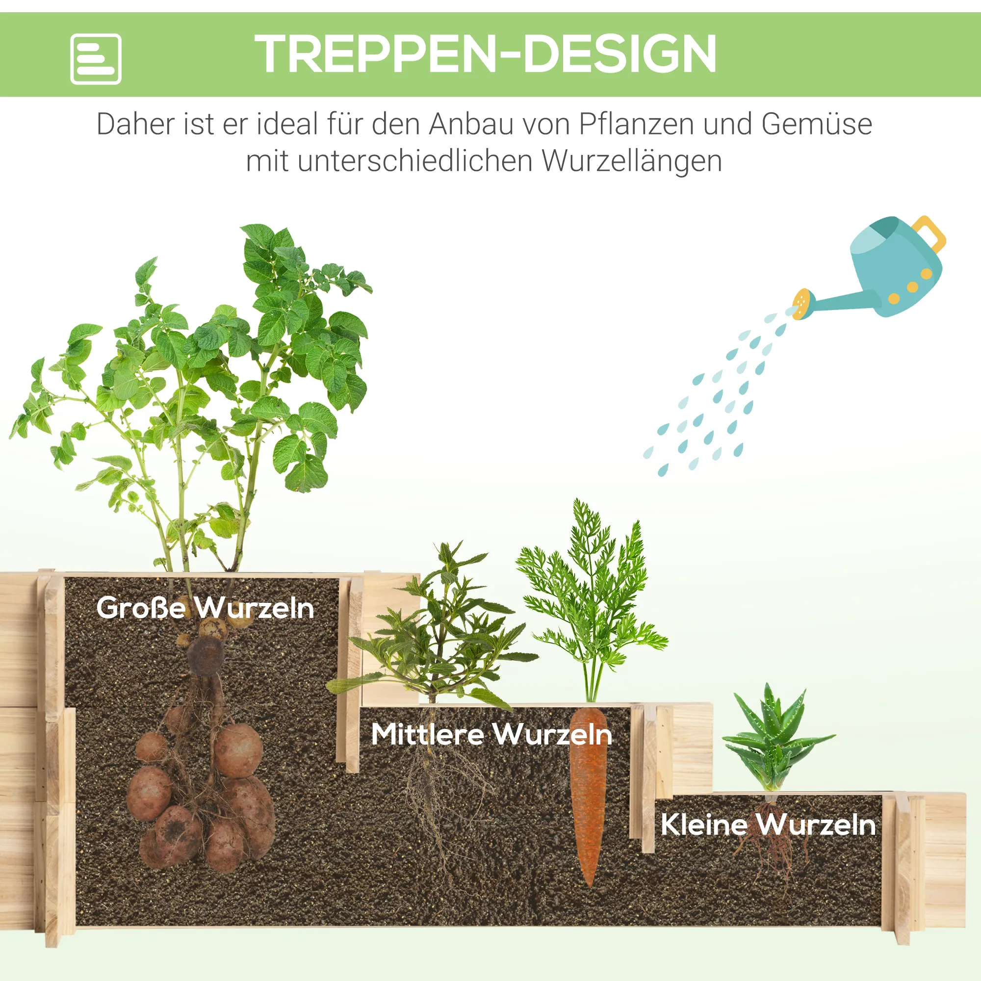 Hochbeet Naturholz 93L x 93B x 35H cm mit 5 Pflanzfächern