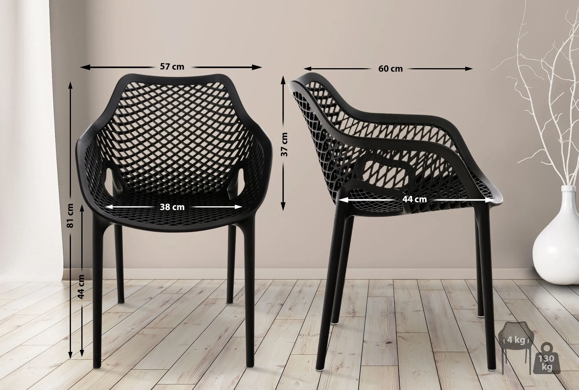 Gartenstuhl Air XL 81x57x60 cm schwarz