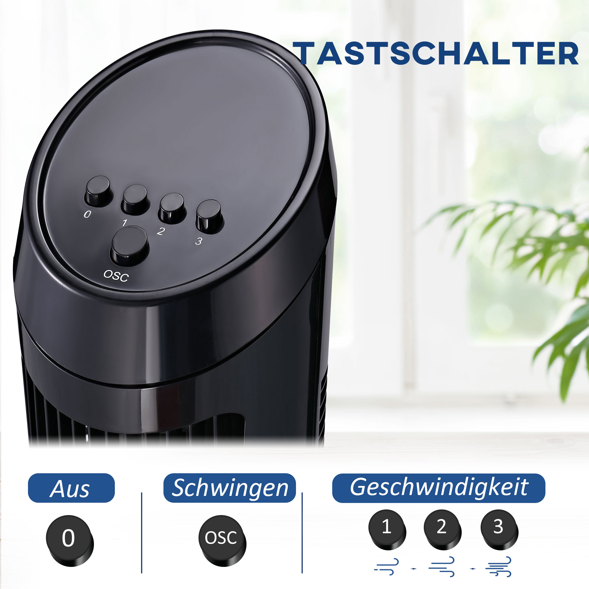 Klima Ventilator Ø27 x H75 cm Schwarz