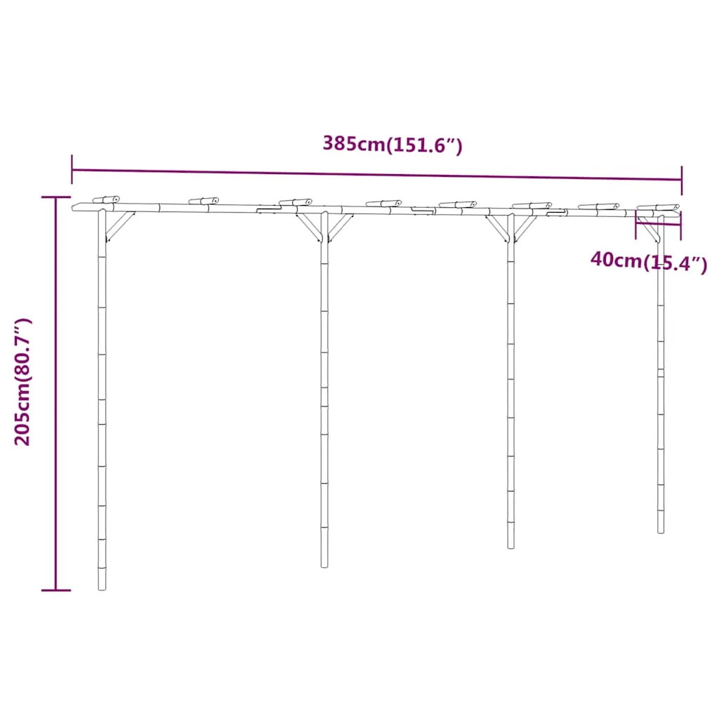 Bambus Pergola 385 x 40 x 205 cm - Stabil und Witterungsbeständig