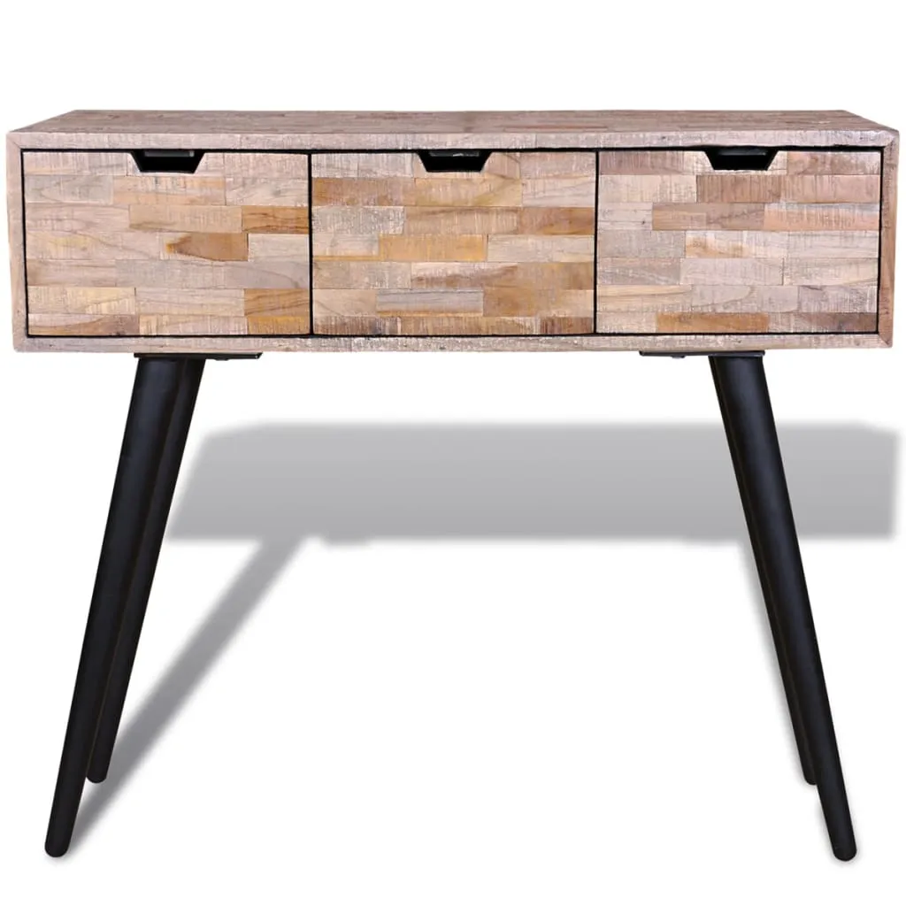Konsolentisch aus Naturholz 87x31x75 cm mit schwarzem Gestell und 3 Schubladen