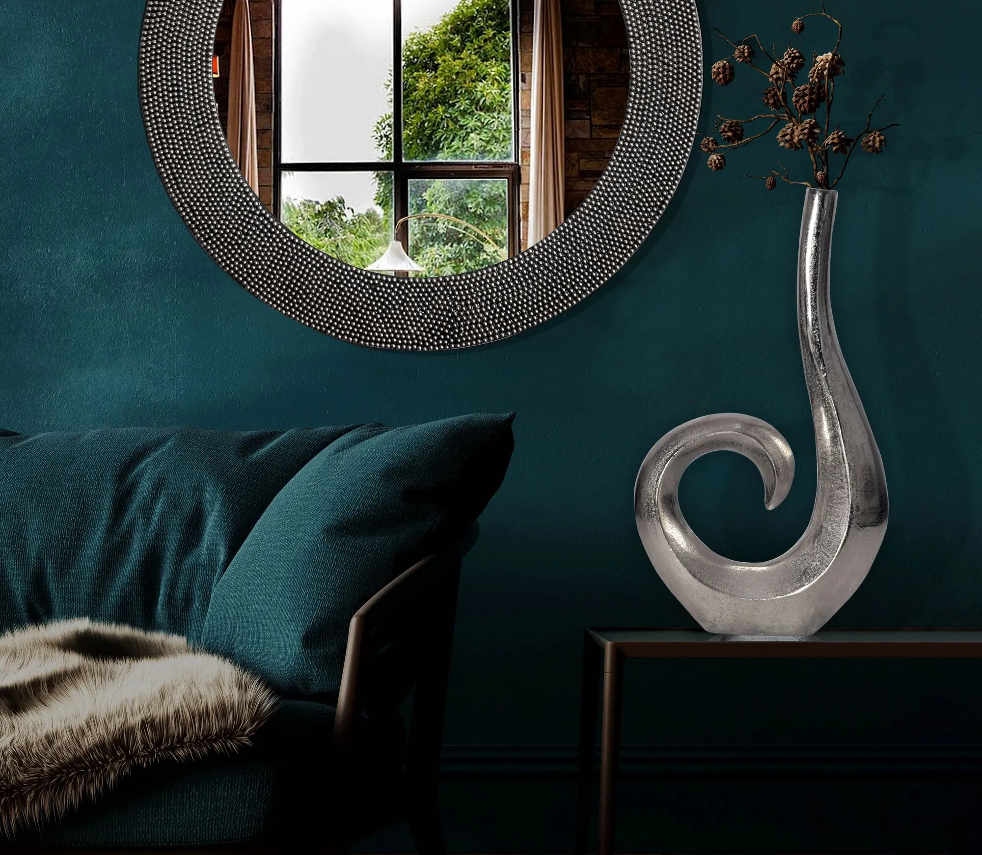 Deko Vase 47 cm Aluminium Silber Spirale Blumenvase Modern Klein